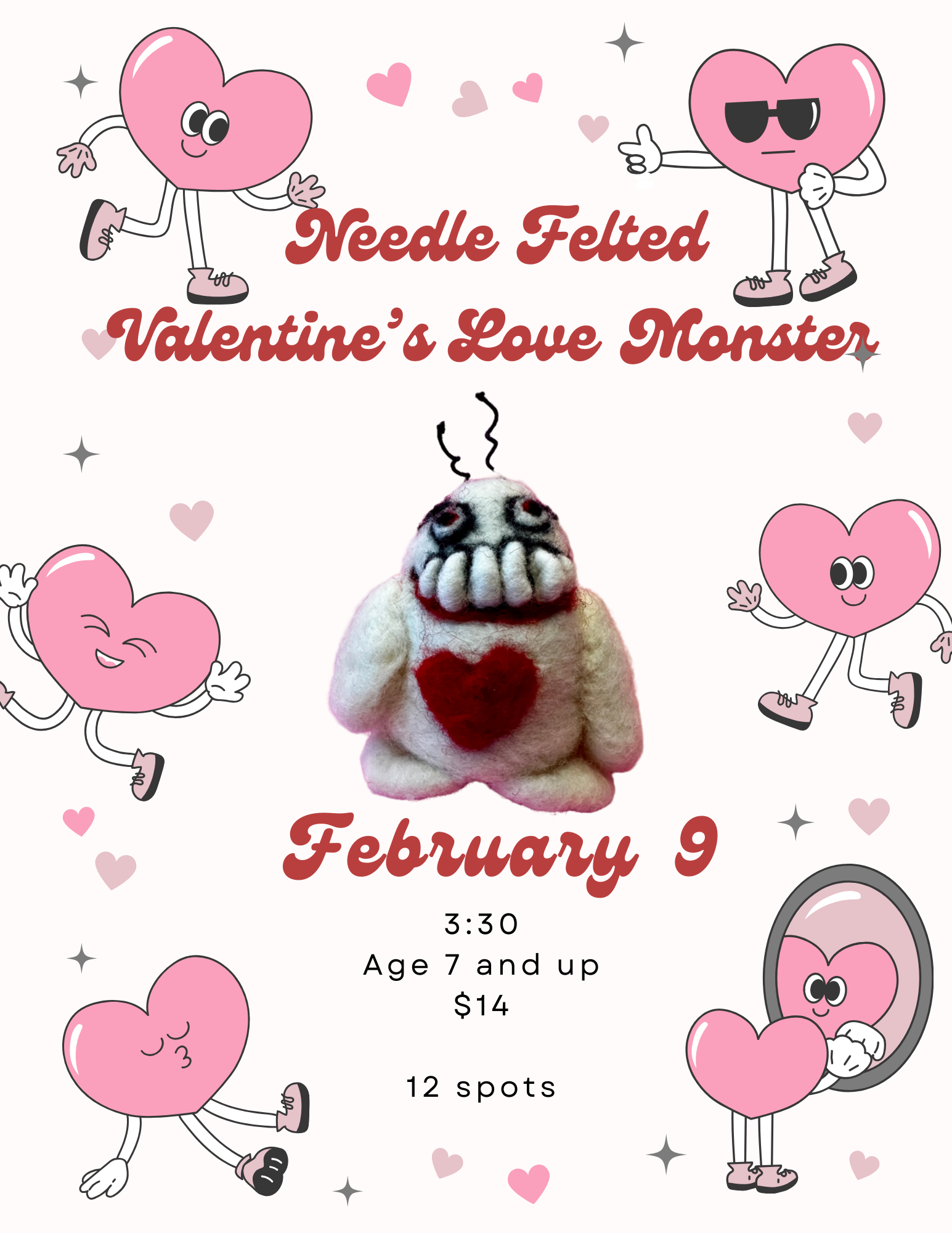 February 9th @ 3:30pm: Needle Felted Valentine's Love Monster