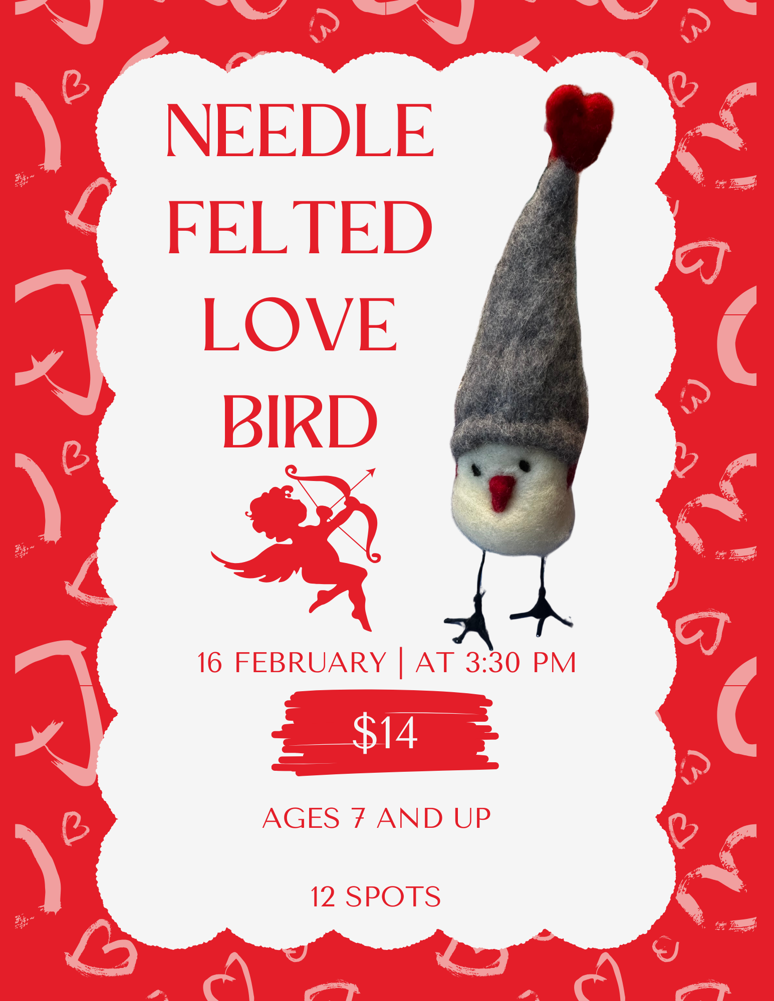 February 16th @ 3:30pm: Needle Felted Love Bird