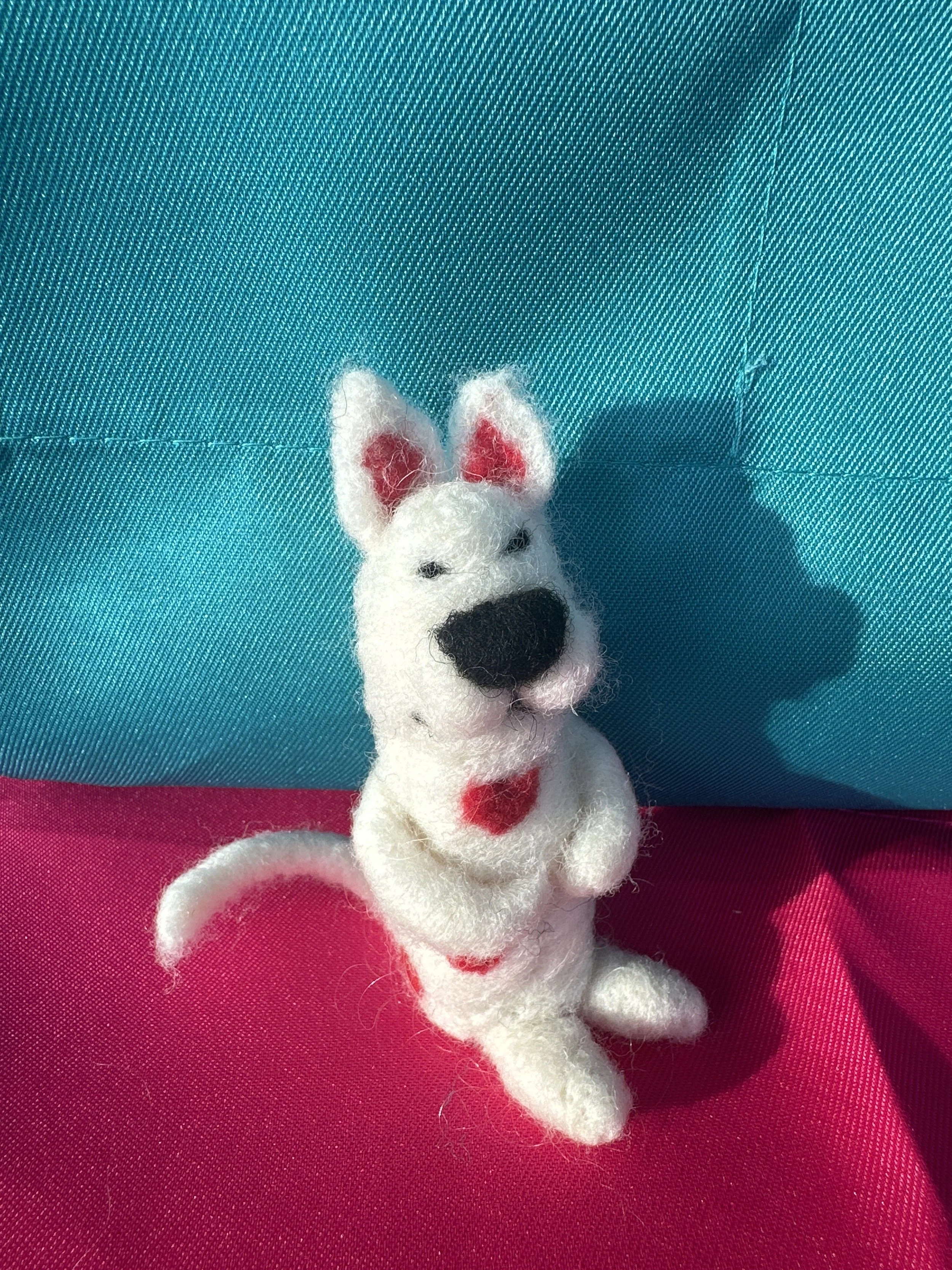 Needle Felted Cartoon Cat with Hearts on Body