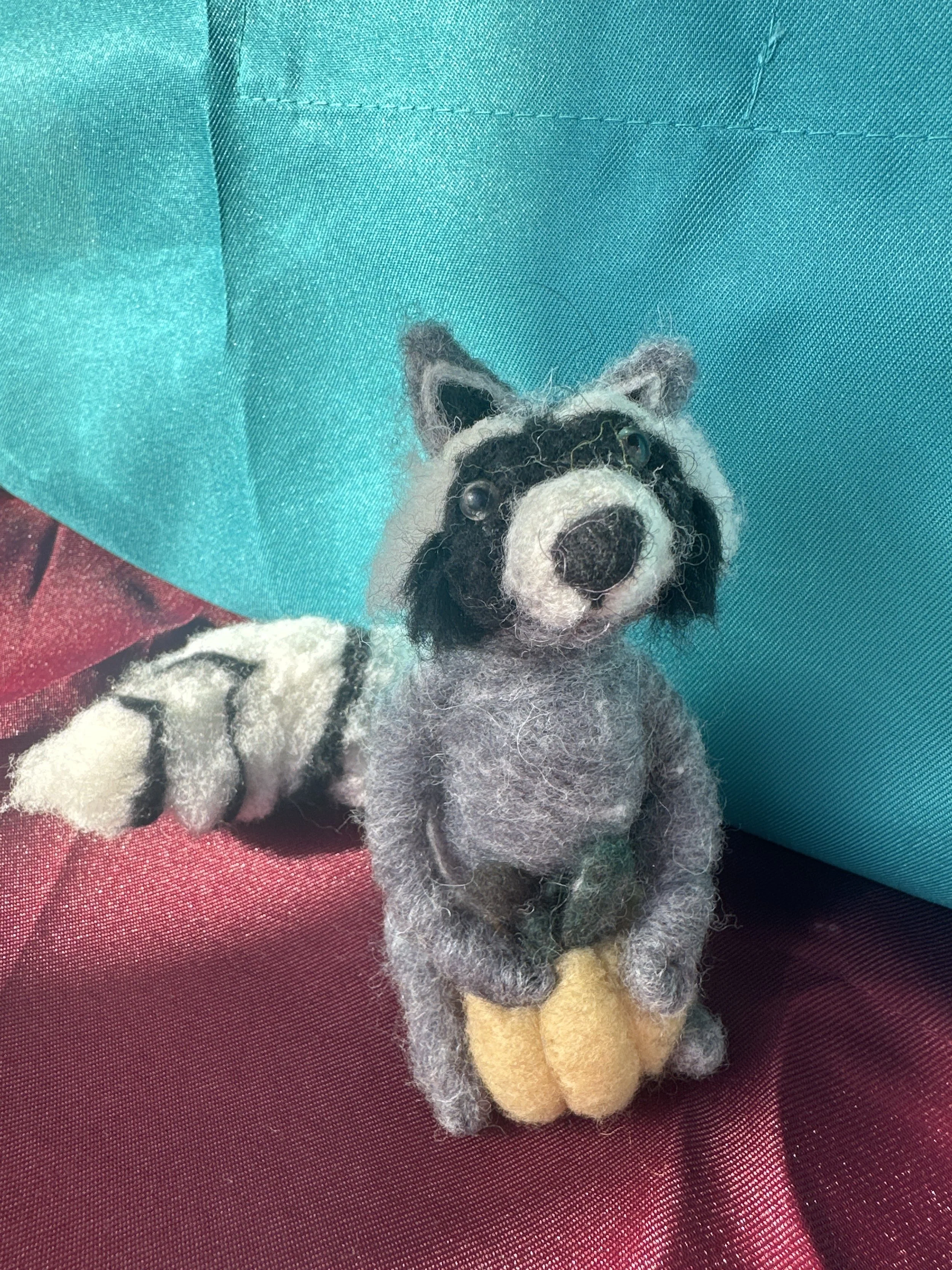 Needle Felted Raccoon with a Pumpkin