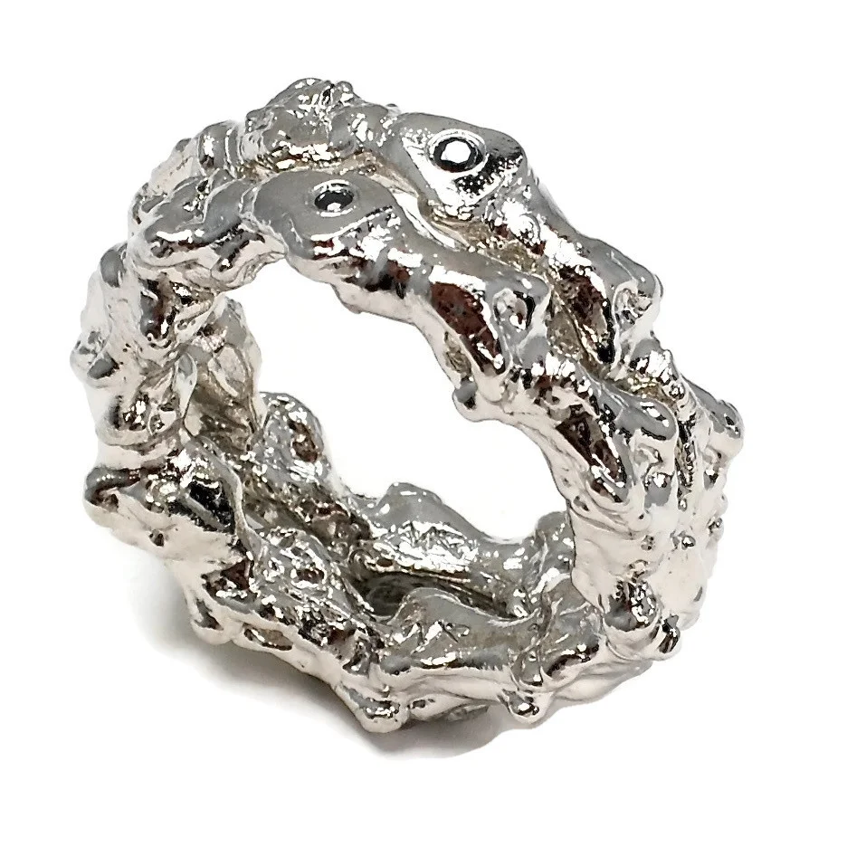 Turtle Vertebrae Stacking Ring Silver Plated White Brass