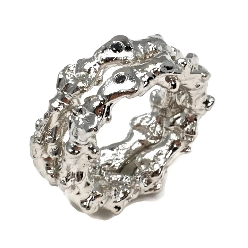 Turtle Vertebrae Stacking Ring Silver Plated White Brass