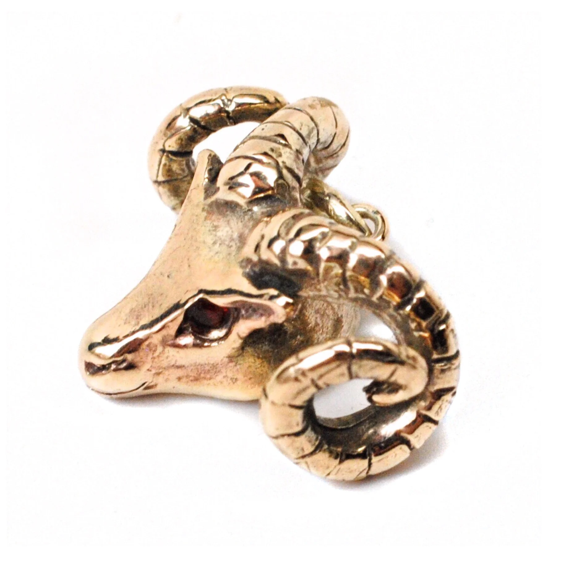 Ram's Head Charm 10K Gold with Ruby Eyes