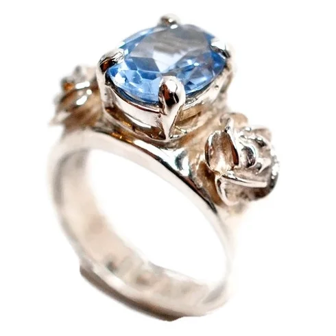 Sapphire and Rose Engagement Ring in Sterling Silver