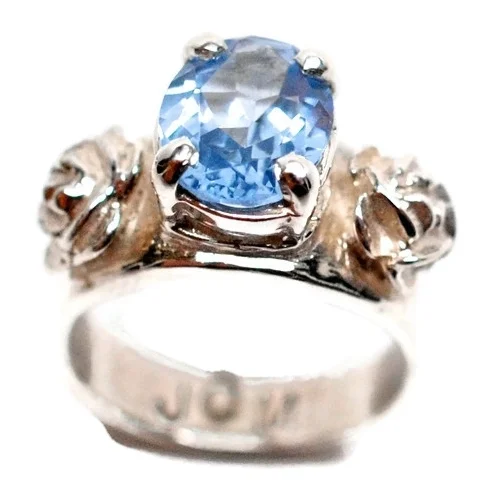 Sapphire and Rose Engagement Ring in Sterling Silver