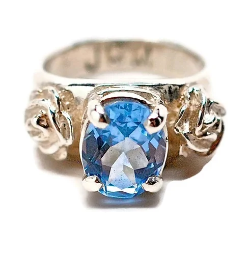 Sapphire and Rose Engagement Ring in Sterling Silver