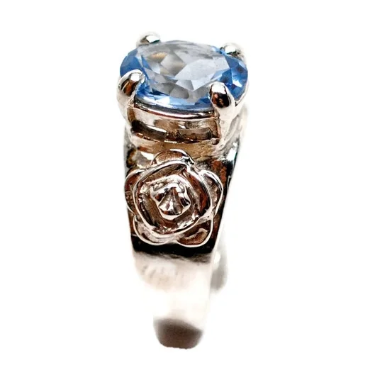 Sapphire and Rose Engagement Ring in Sterling Silver