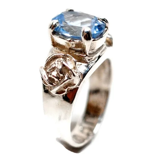 Sapphire and Rose Engagement Ring in Sterling Silver