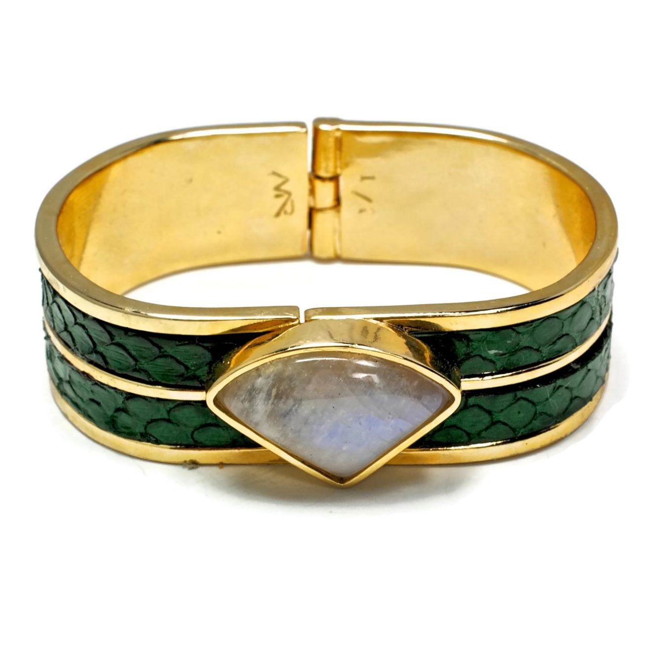 Opal and Snake Skin Set in a 14K Gold Plated Brass Cuff3.JPG