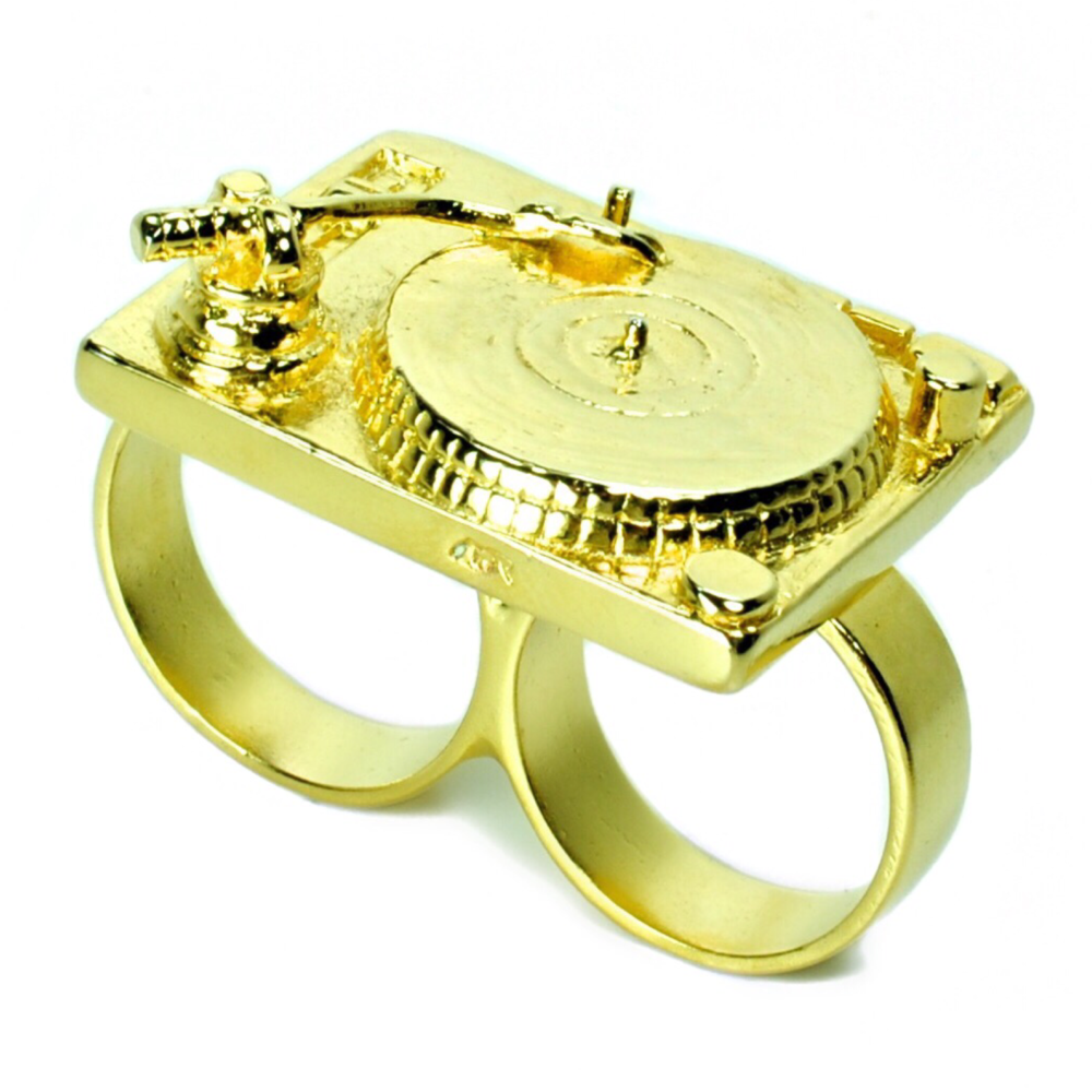 Turntable Two Finger Ring in 14K Gold Plated Brass — Michael Raymond Jewelry