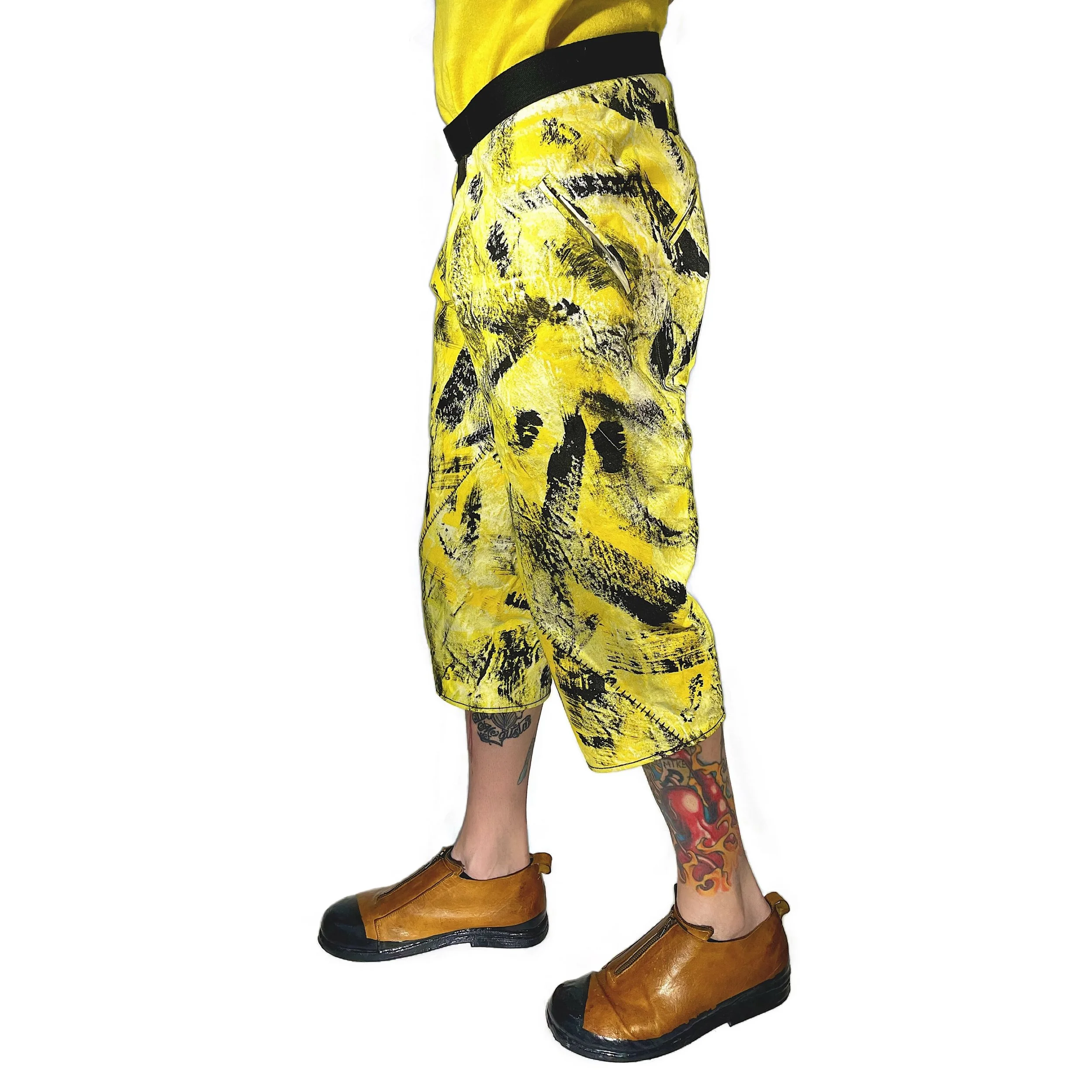 Black :Yellow Painters Canvas Scar Stitch Velcro Pants Edited Left Side.jpg