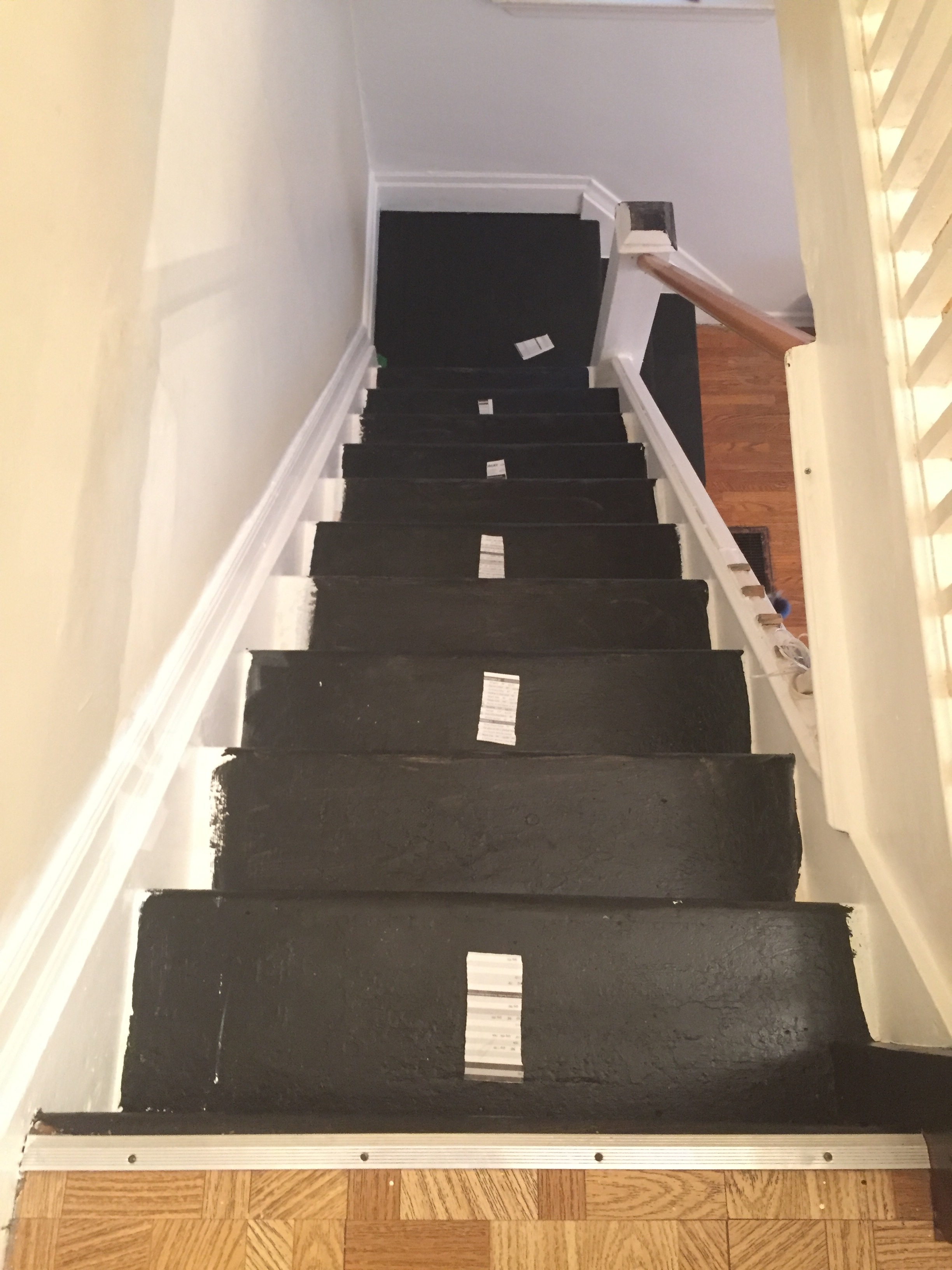 lesley-metcalfe-all-stairs-painted-black-at-top-looking-down.JPG