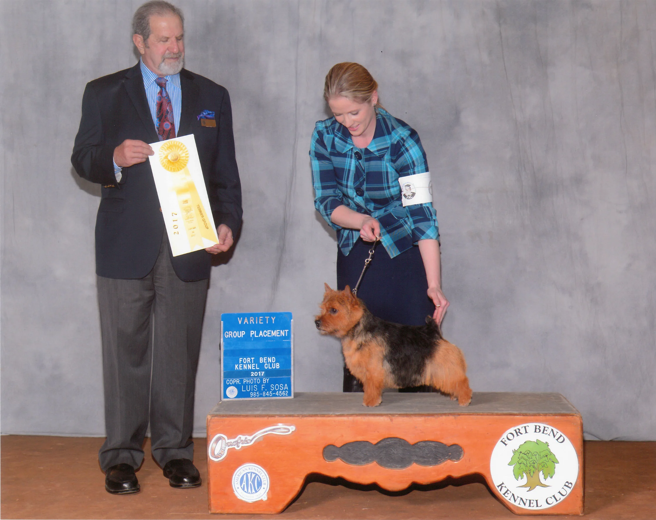 Skip receiving a Terrier Group 3 Award at Fort Bend KC under judge Norm Kenney, January 2017. Handled by Ashlie Whitmore.