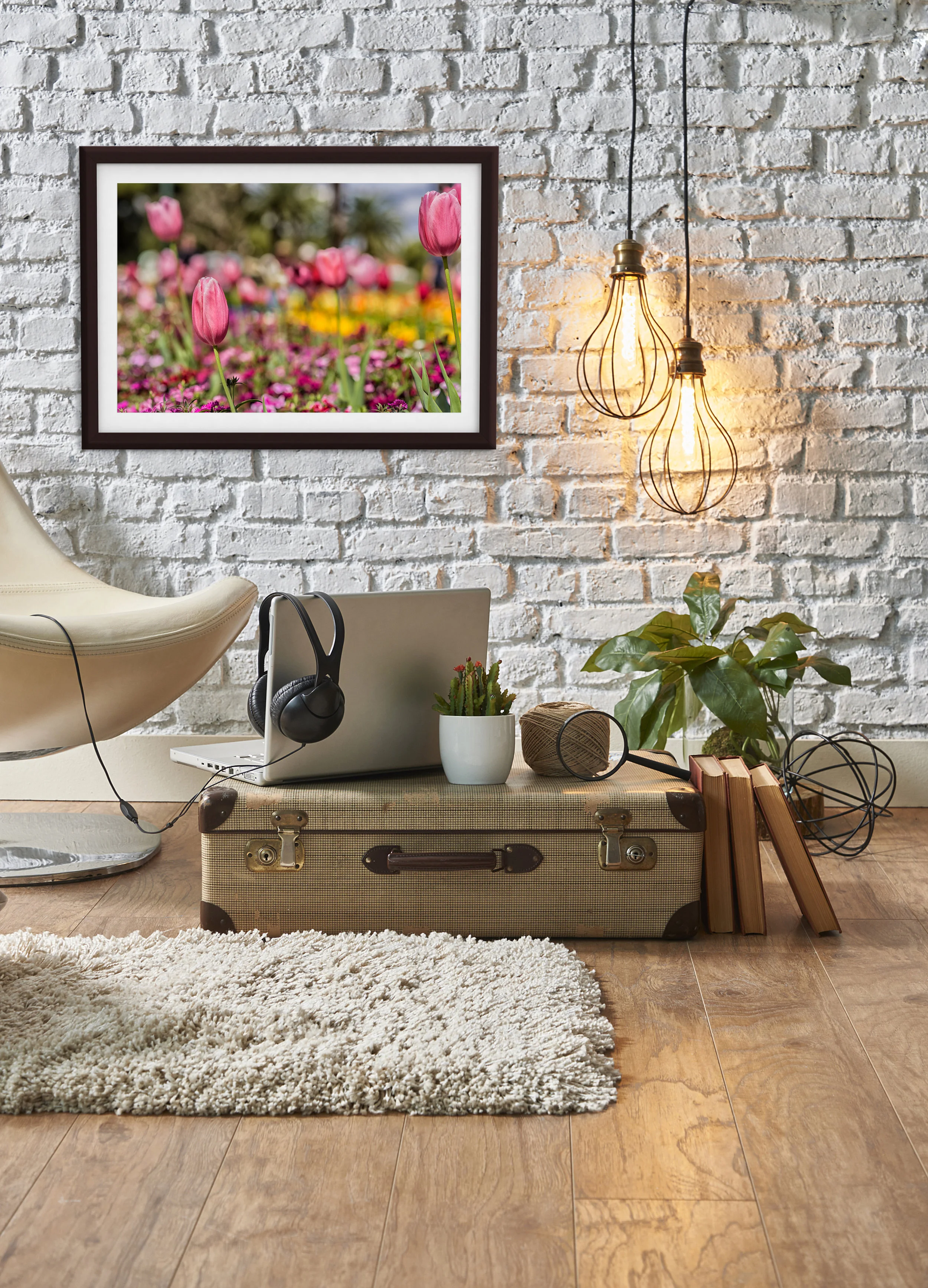 vintage winter with modern interior style and white chair