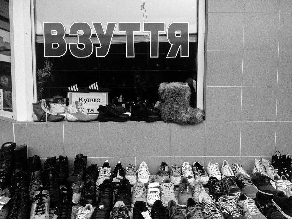 Shoe market in Chernivtsi, Ukraine