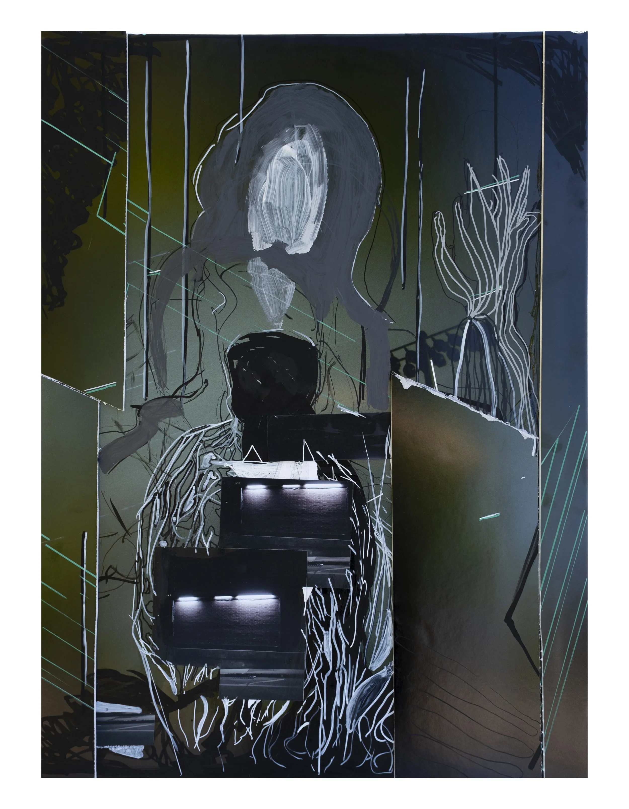 watching together photographs, ink, pencil, acrylic, markers, foam 40”x29” 2023