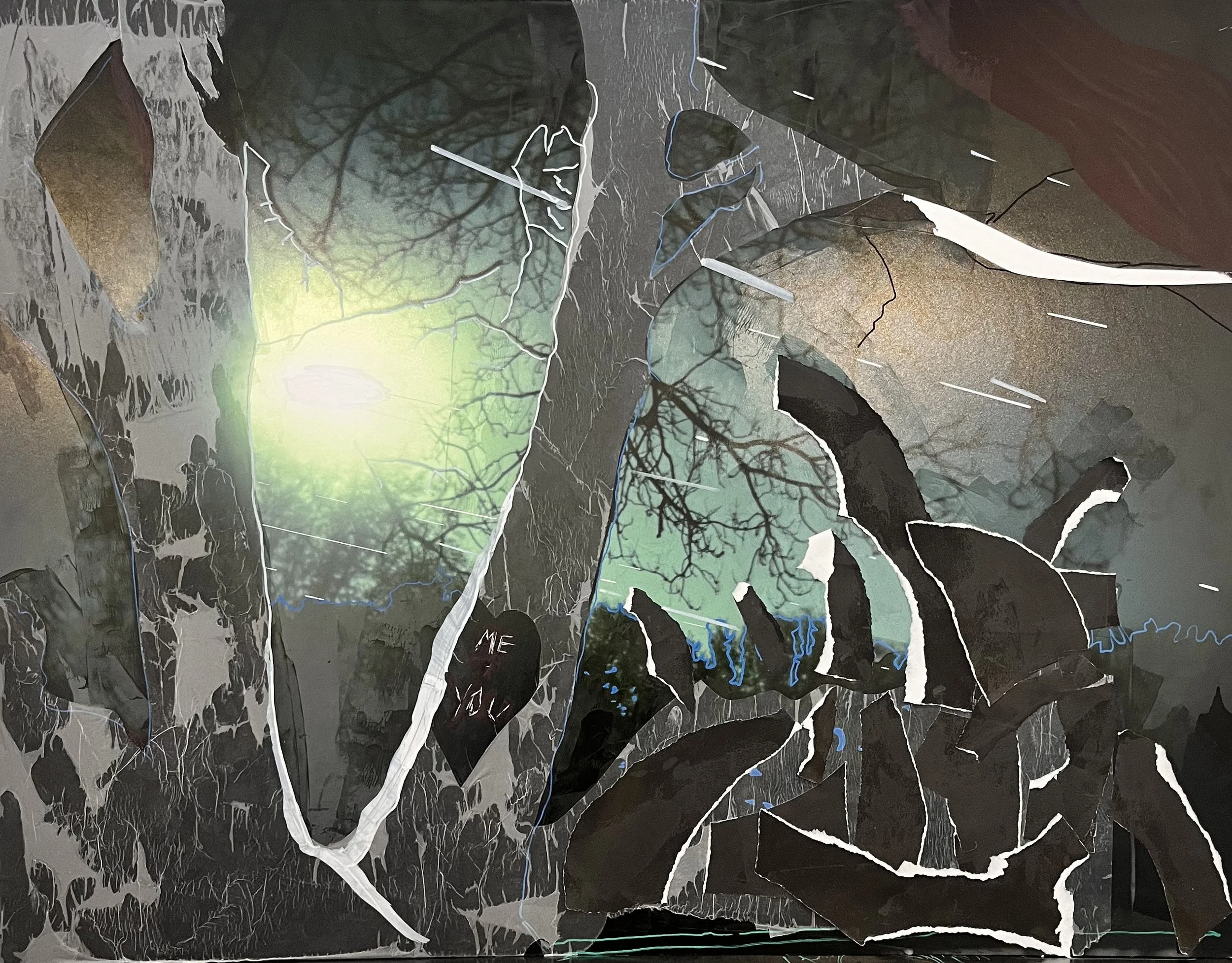  hold fast photographs, tracing paper, acrylic ink, markers, carving, foam 39”x31” 2025 