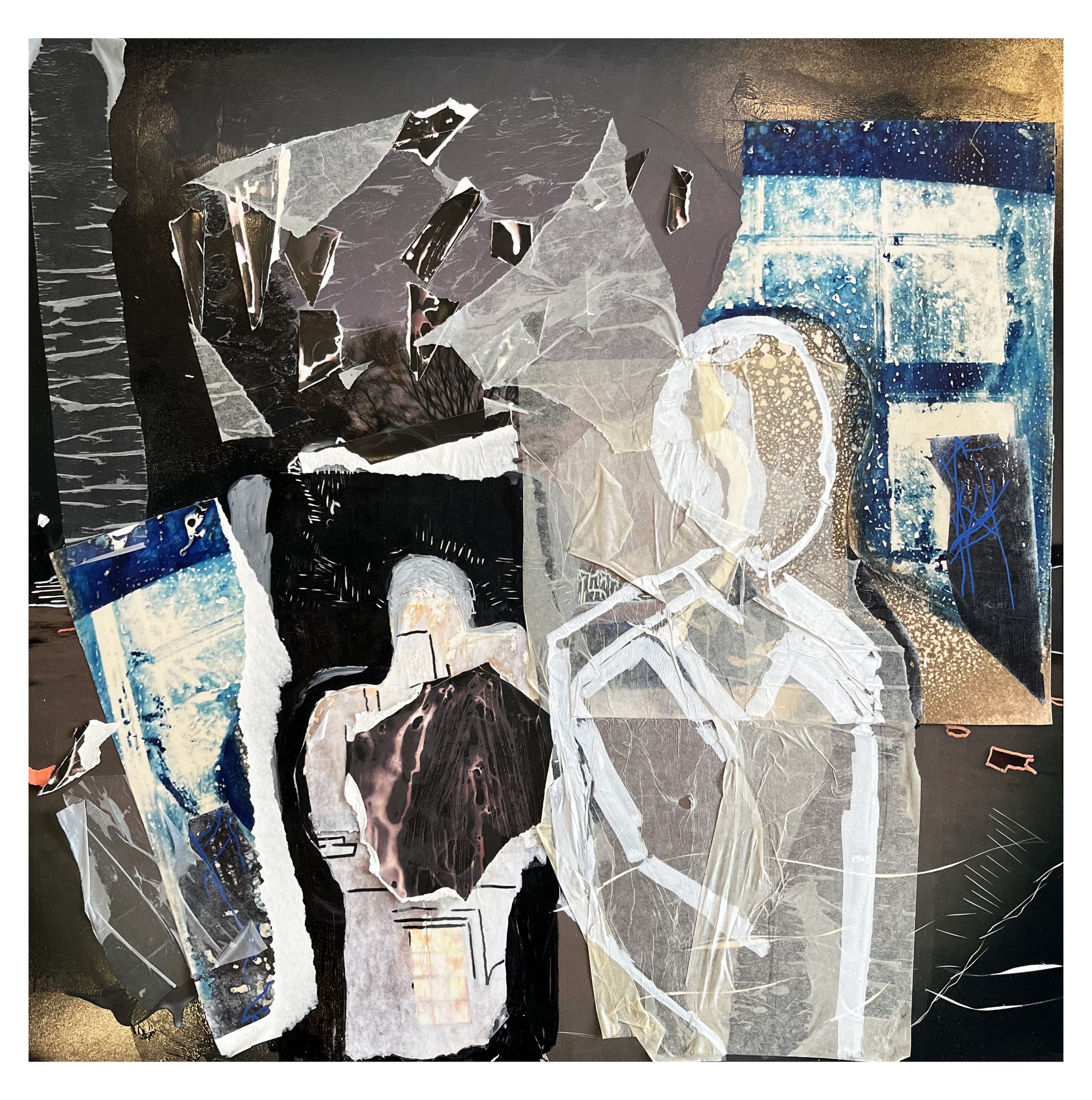  beach portrait photographs, ink, acrylic, carvings “30”x30” 2024 