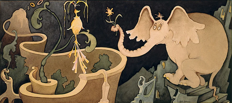  Elephant Presenting a Flower to a Bird    