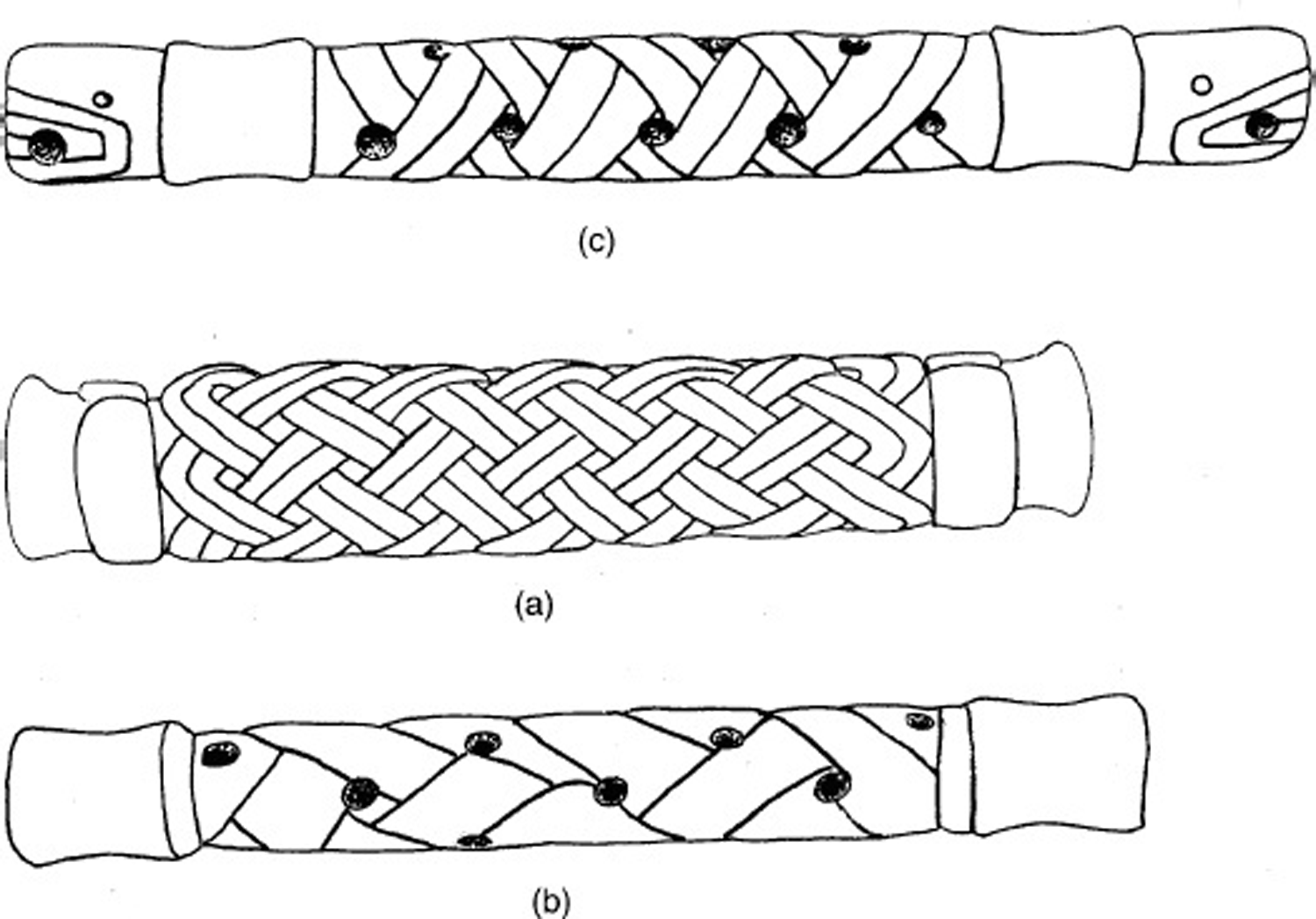 Ceremonial bar pectorals of rolled mat (in the shape of letter X).