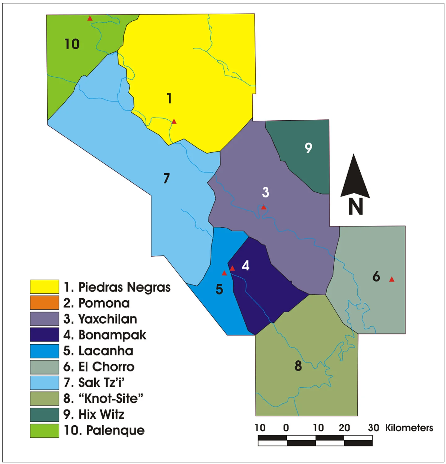 The Usumacinta kingdoms, 750-759 AD. Right: in years 763-772 AD. Source: Zachary Nathan Nelson, famsi.org/research .