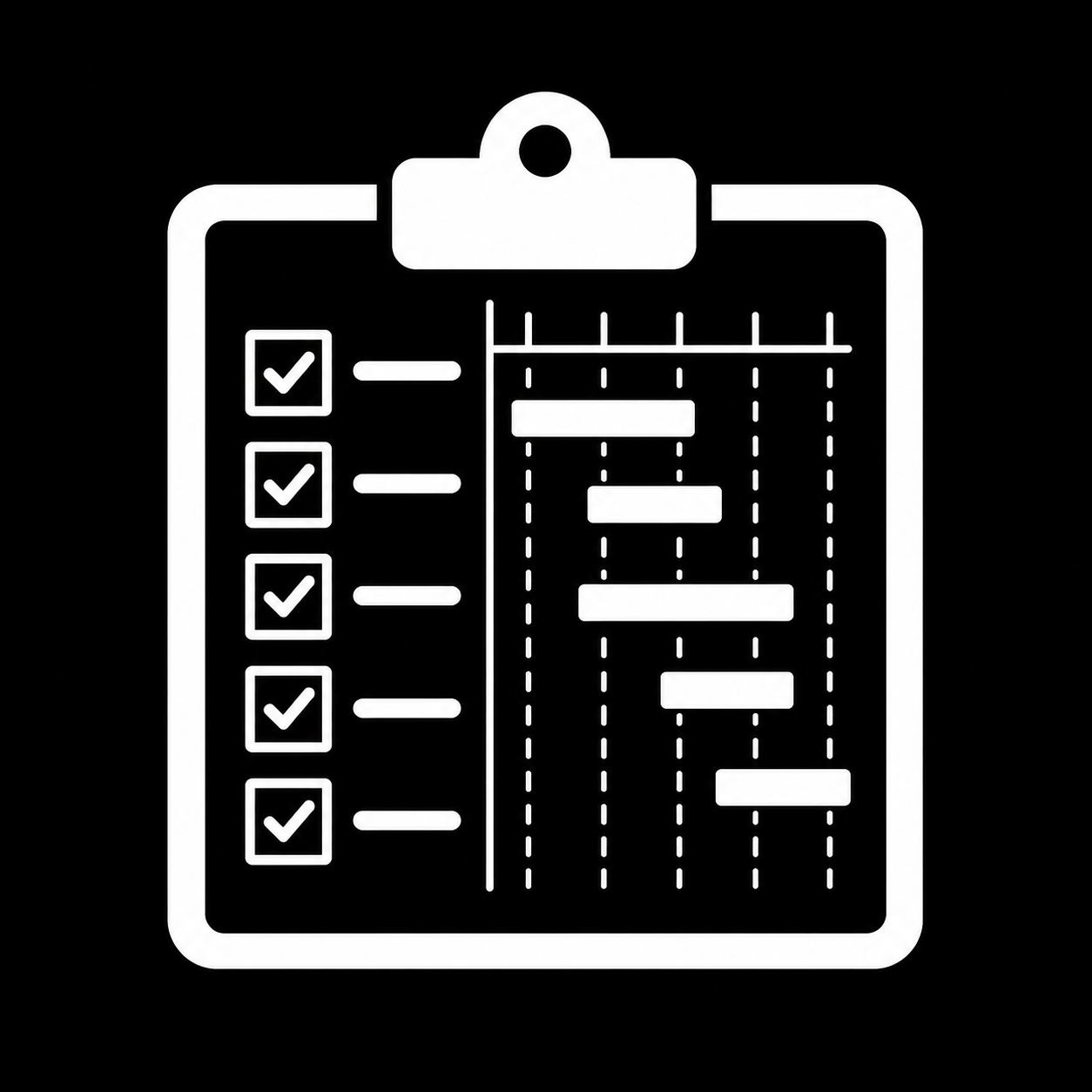 Production management icon showing a clipboard with a checklist and project schedule