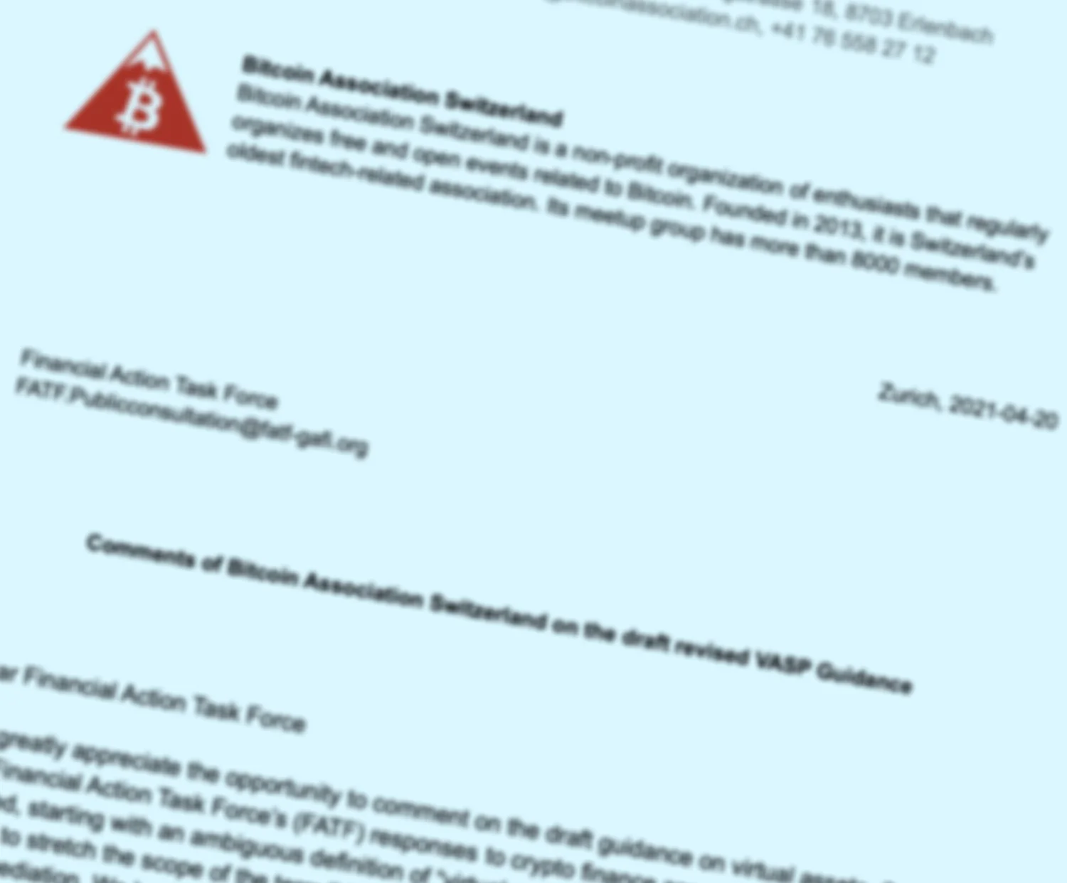 Comments of Bitcoin Association Switzerland on the draft revised VASP  Guidance — Bitcoin Association Switzerland