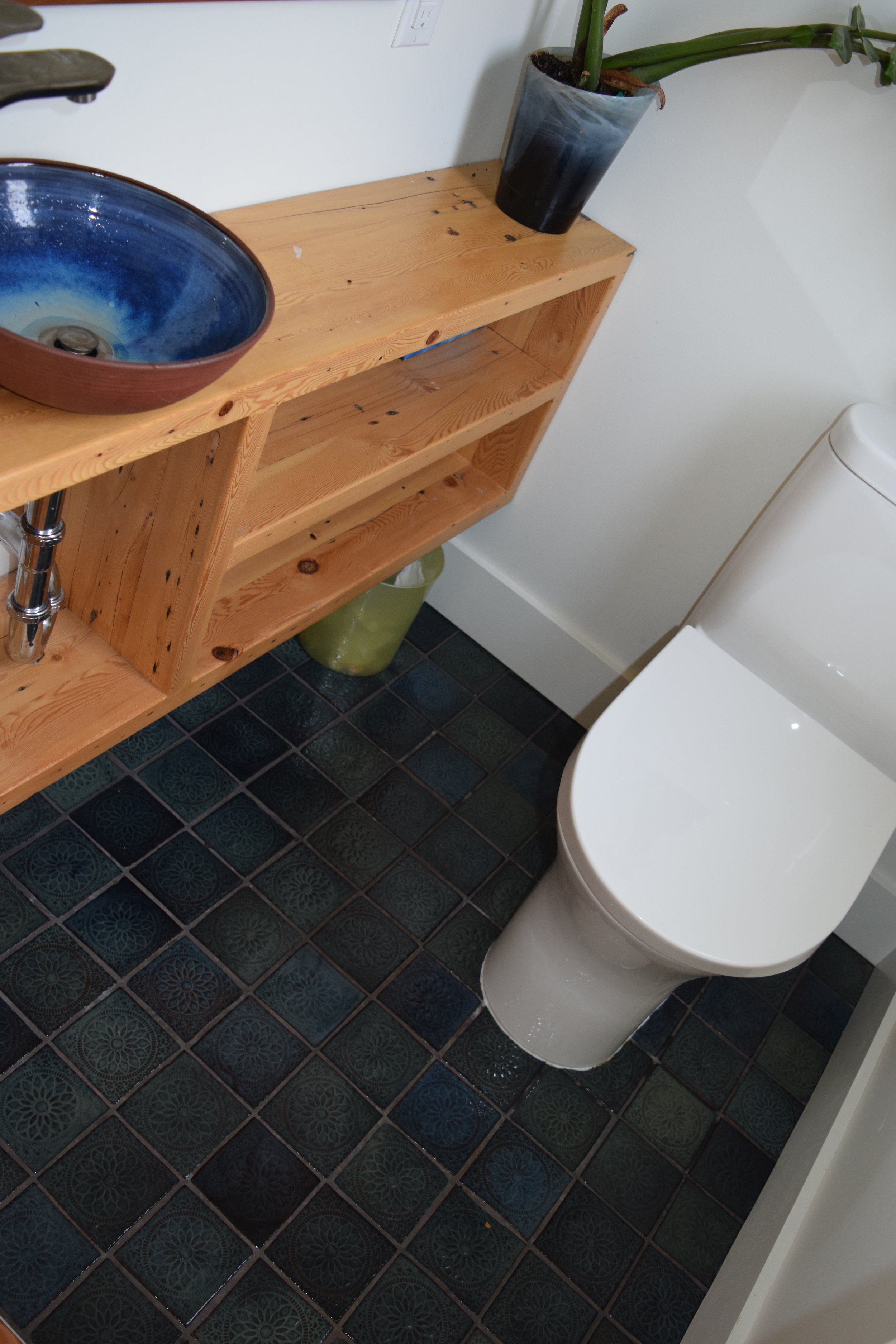 Bathroom floor tiles and sink