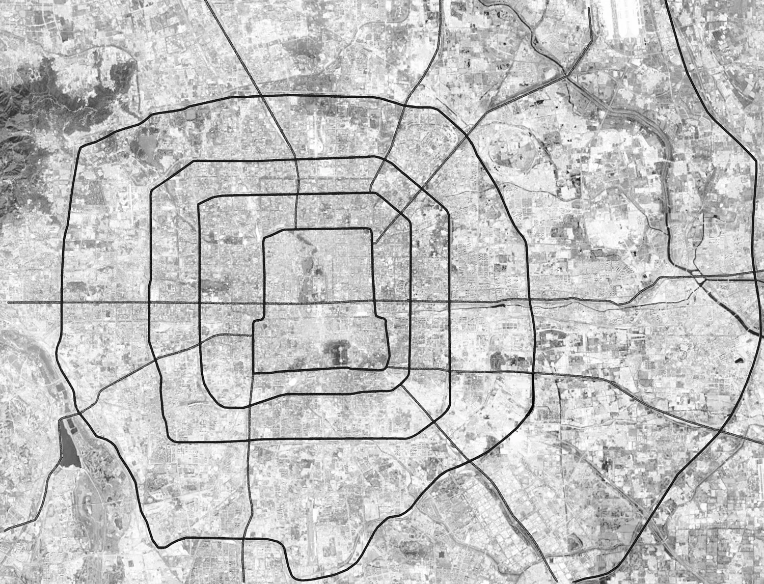 Beijing is a city with a long history. Modern Beijing uses Forbidden City as the center expanding out. From the Second Ring Road to the Fifth Ring Road, the development of the transportation system represent the development of the capital of China. During our research, the form of the ring roads inspired us and remind us about spider web.