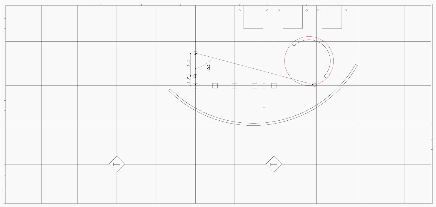 VECTOR AT 45° SPLIT ITEM 11 OF POLAR ARRAY TRIMMED ARC OFFSET 1' - 0" EXTRUDED 4' - 0"