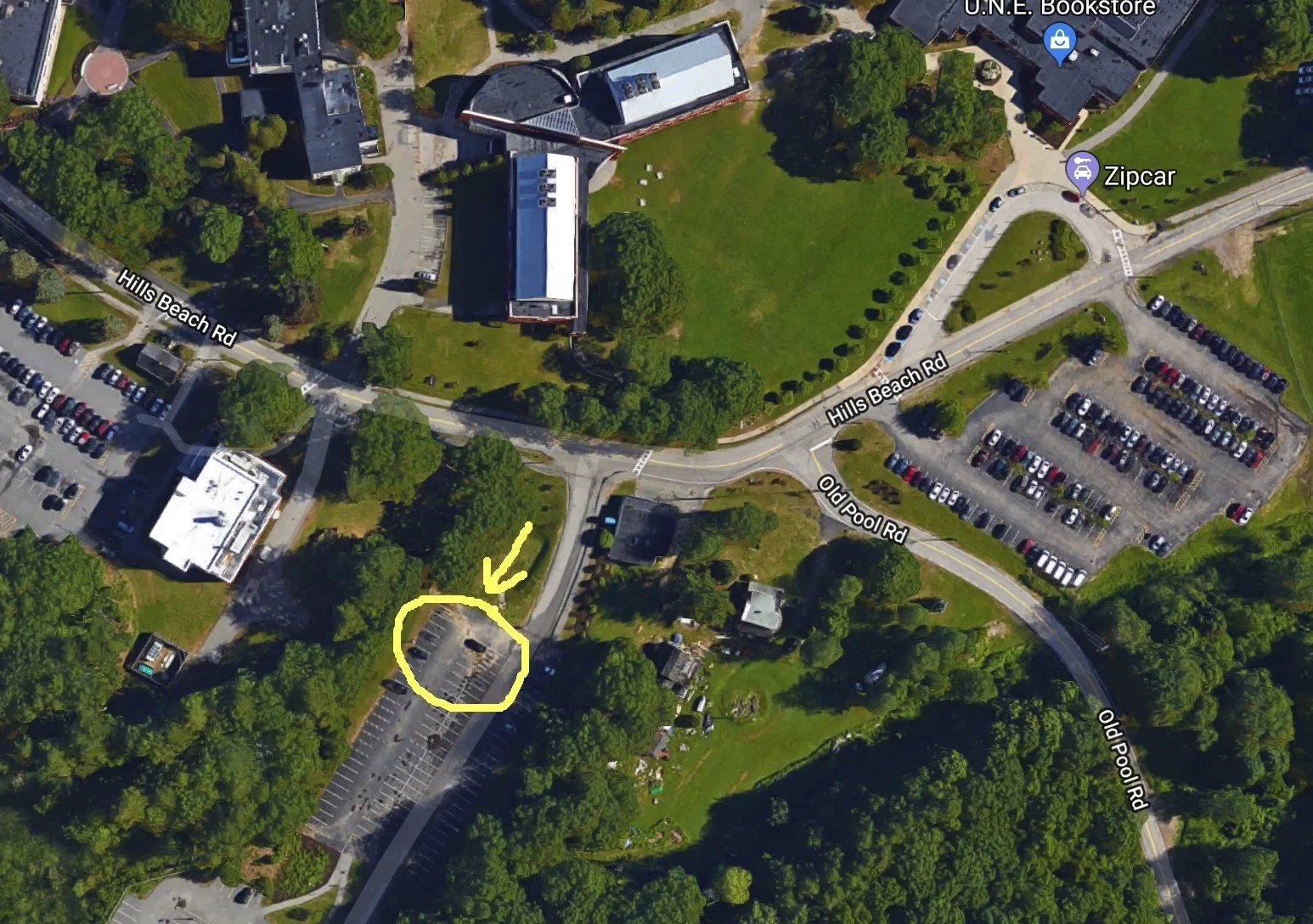 Location of UNE Parking Lot next to the Student Academic Success Center
