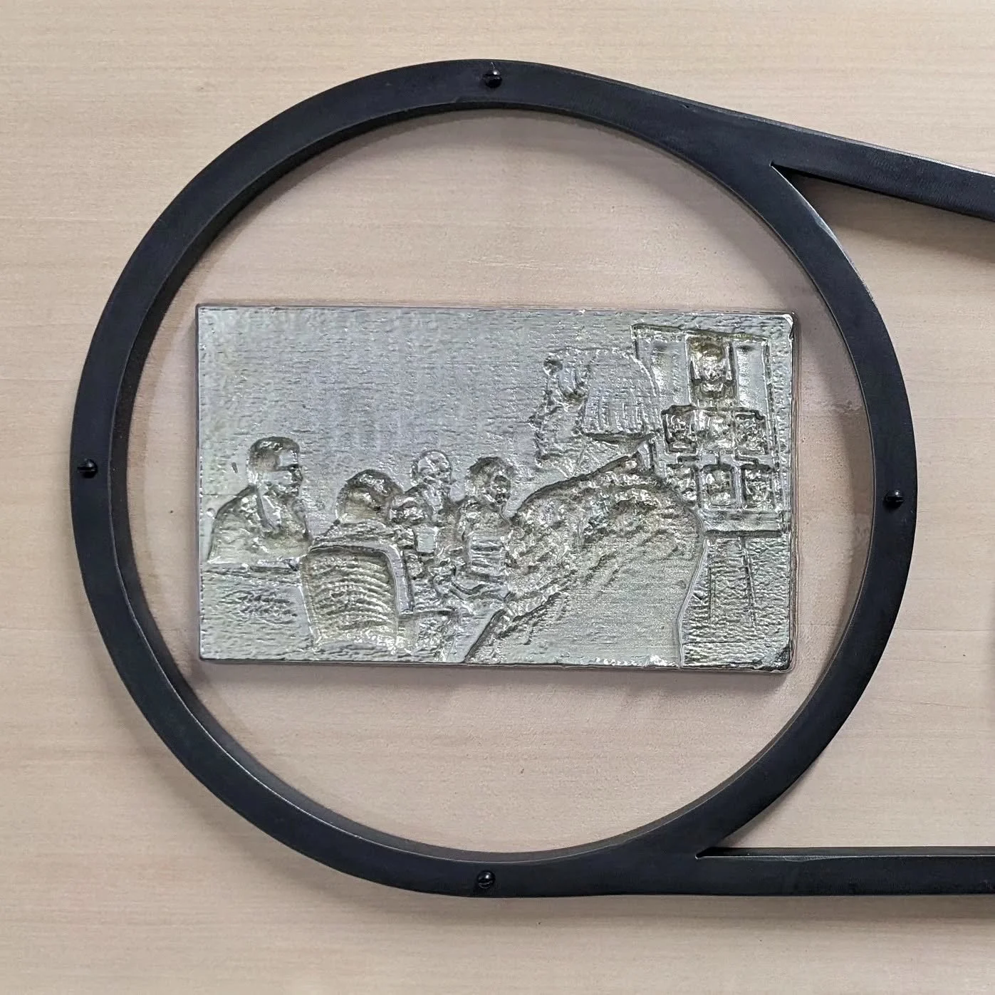 Stations Of The Cross (Act 1), by Richard Clements @richard_l_clements continues to 30th September. Open daily, dm or email for appointment. 

[image 1] Courtroom Study #1, 2023, wood, pewter, steel, vacuuformed plastic, 58cm x 33cm x 3cm (detail)&nb