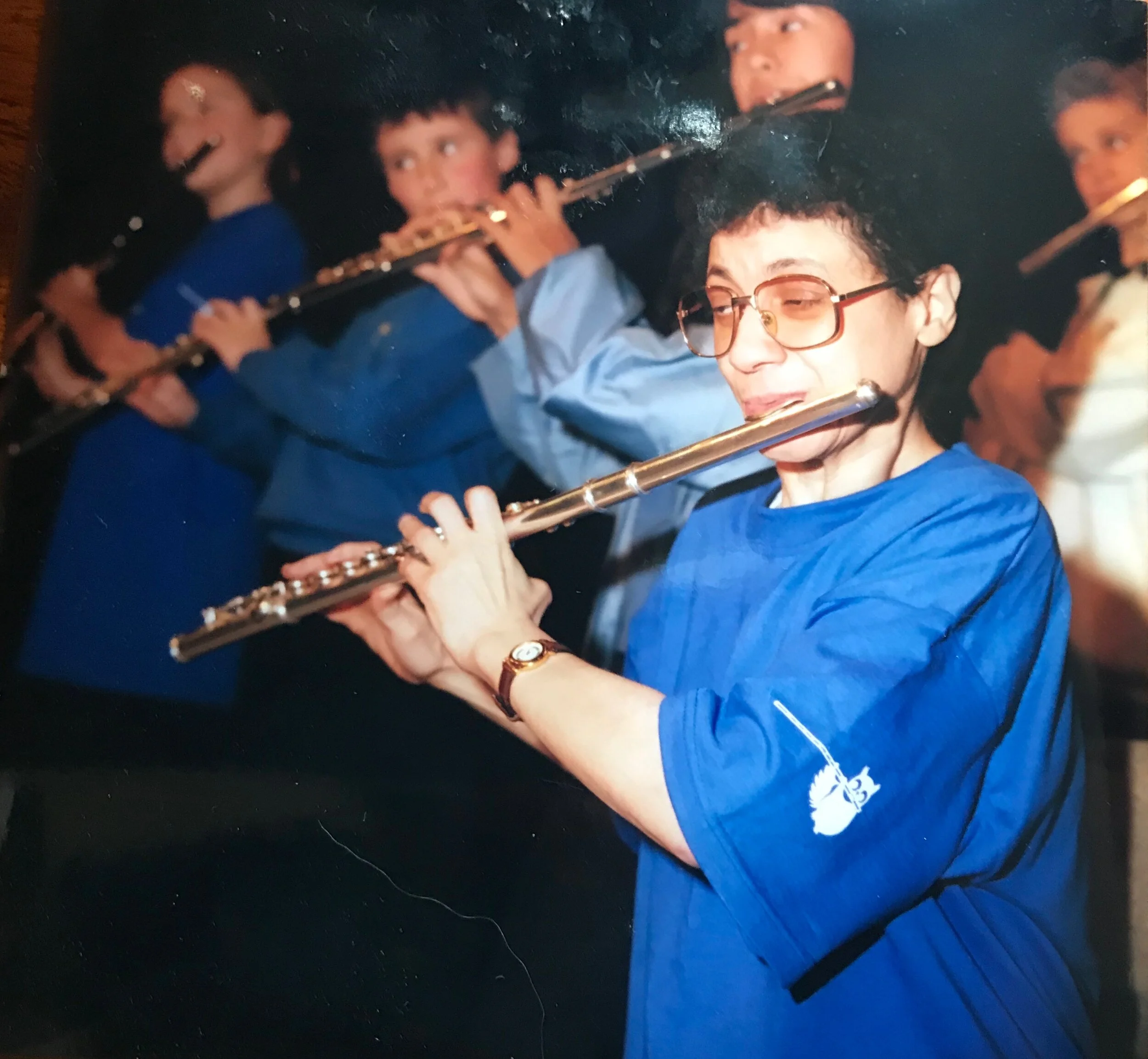 Carla in 1999, Sir James Galway’s 60th birthday event with Flutewise