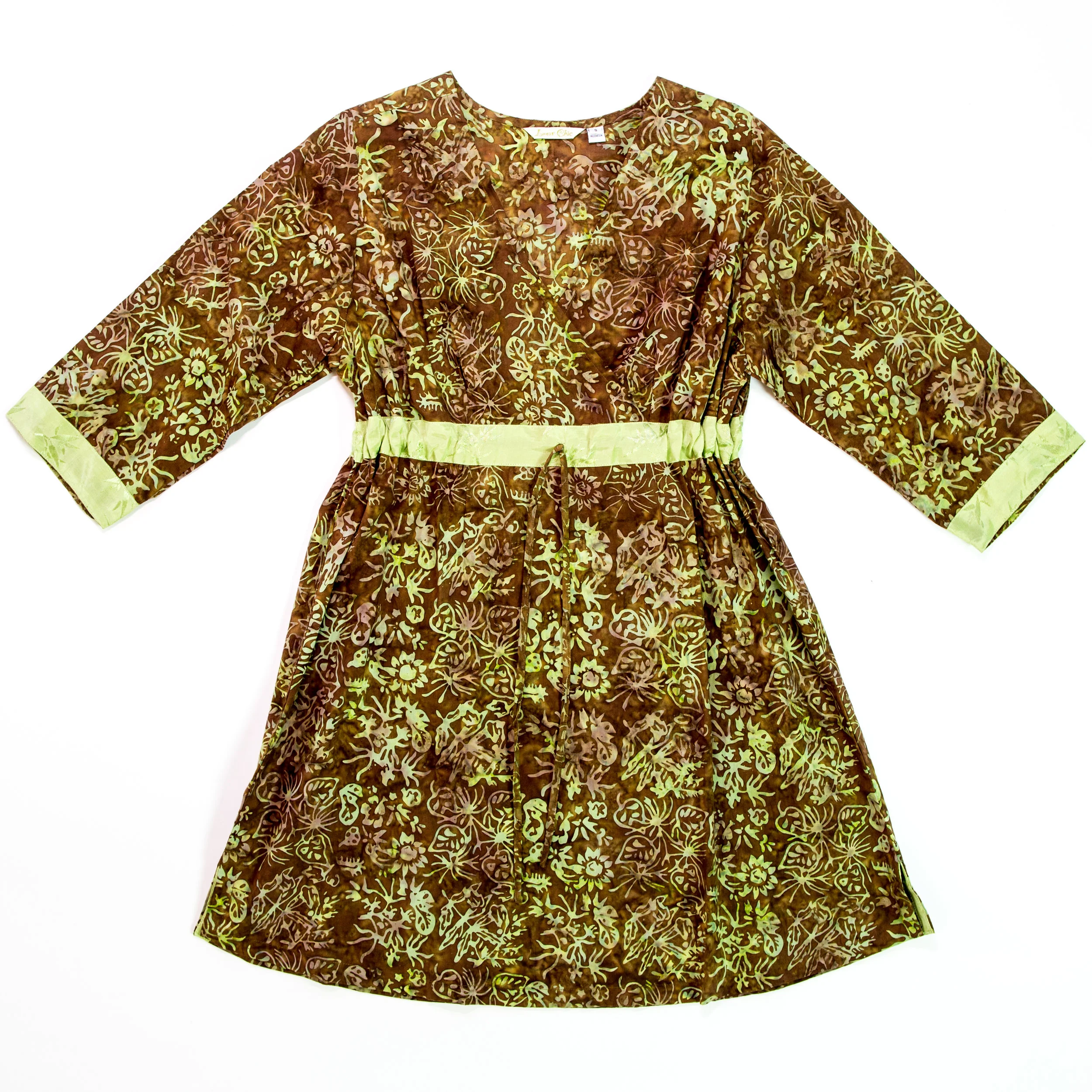 Moonie Dress - 3/4 Sleeve - Brown and Green Batik