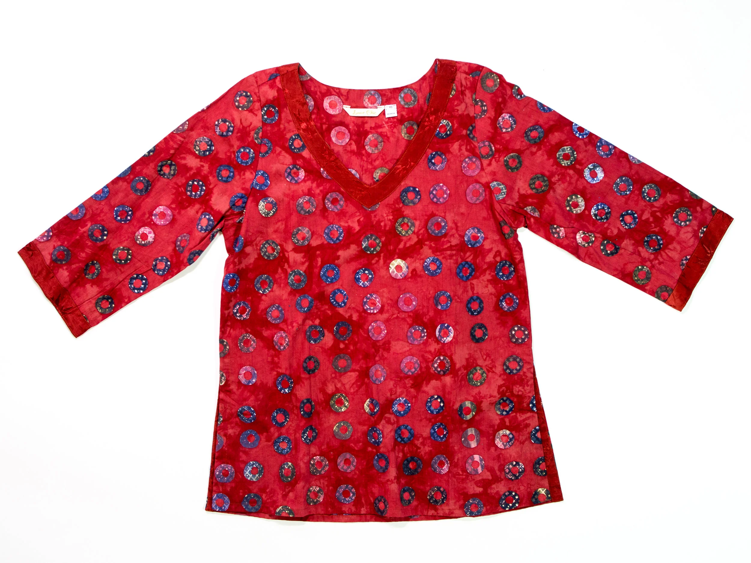 Ecliptic 3/4 Sleeve Tunic - Brick Red Multi