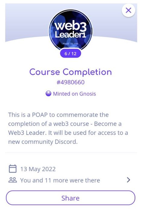 Proof of attendance (POAP) Web3 leaders course