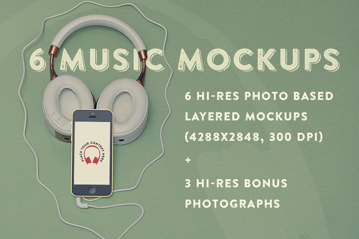 6 Music Hero Mockups + 3 Bonus Photos