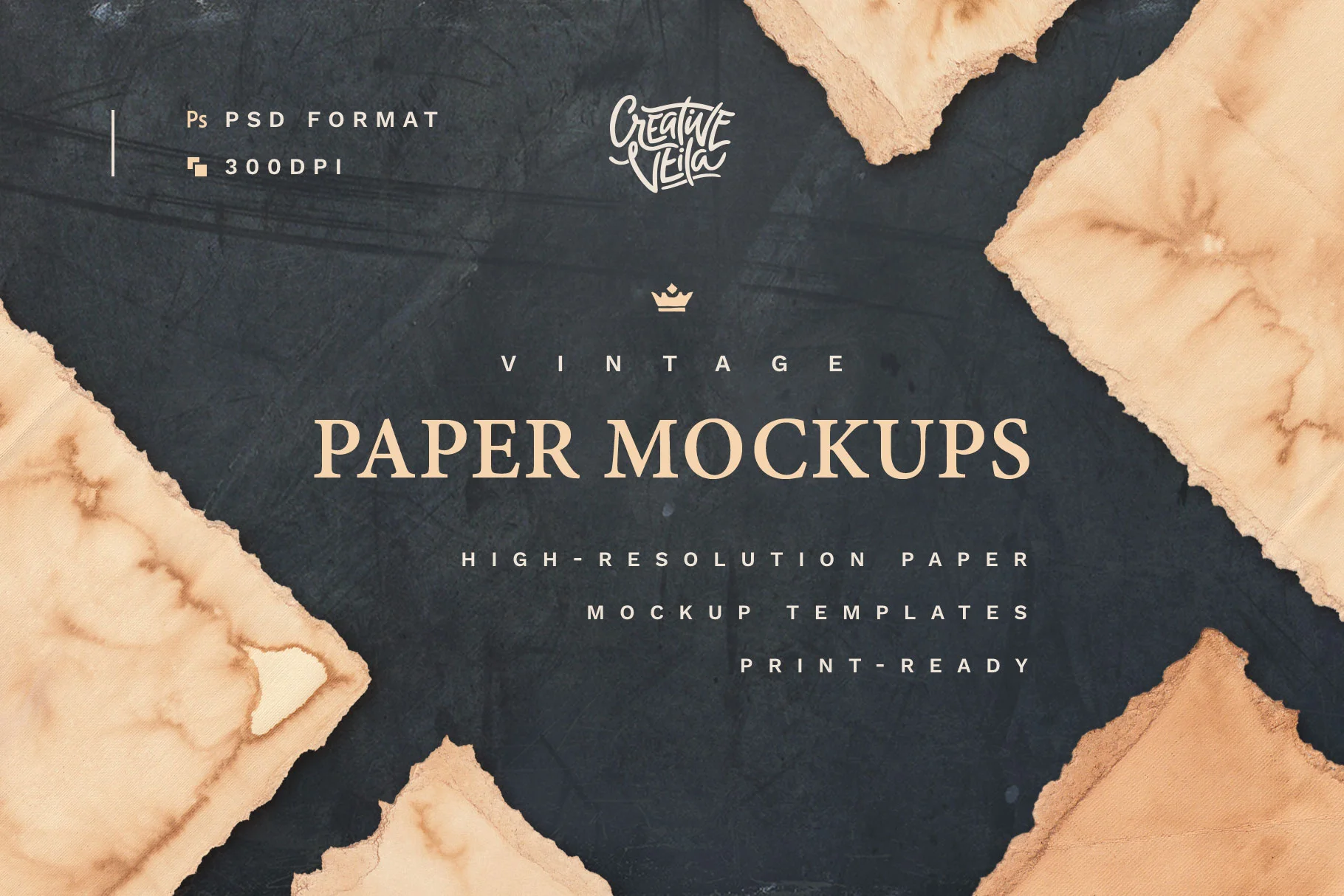 Download Free Creative Veila Vintage Paper Psd Mockup Set PSD Mockup Template