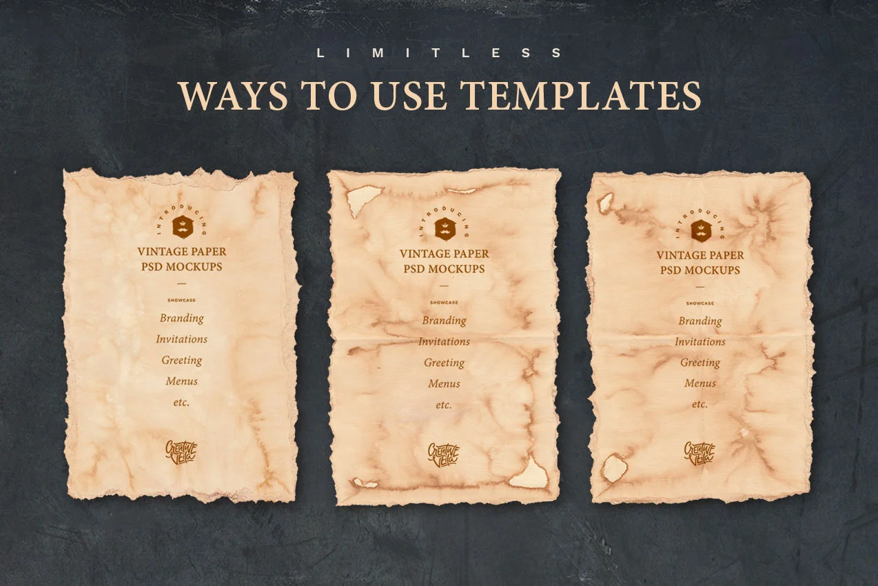 Download Free Creative Veila Vintage Paper Psd Mockup Set PSD Mockup Template