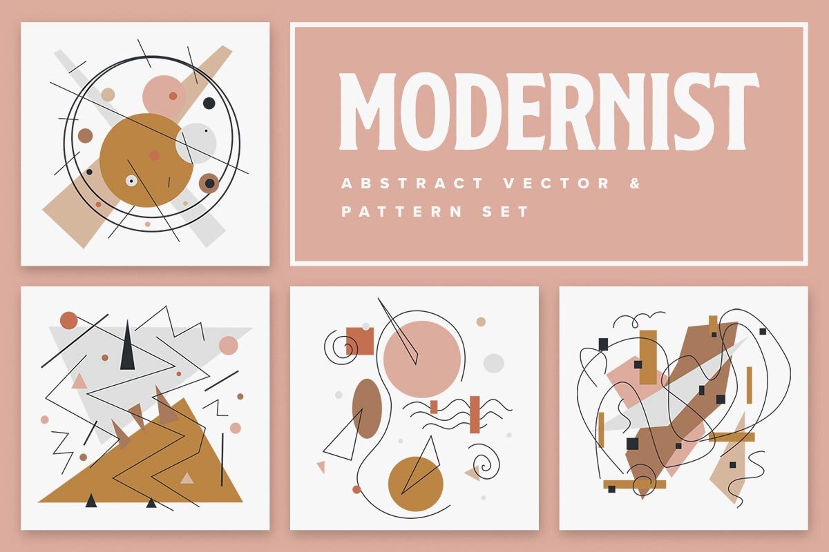 Векторные клипарты и набор шаблонов Modernist 4 Modernist Abstract Vector and Pattern Set.jpg