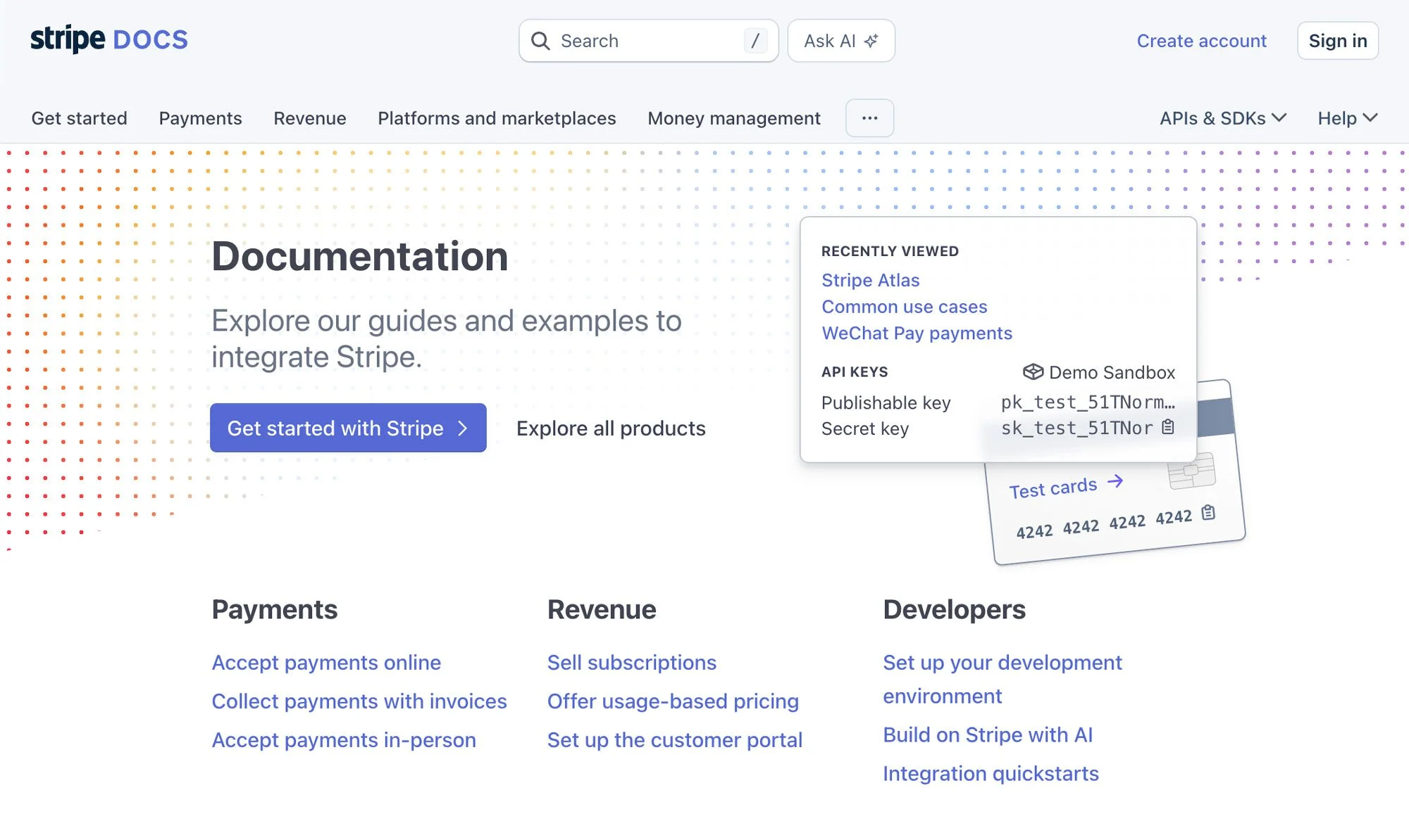 Stripe Documentation Homepage