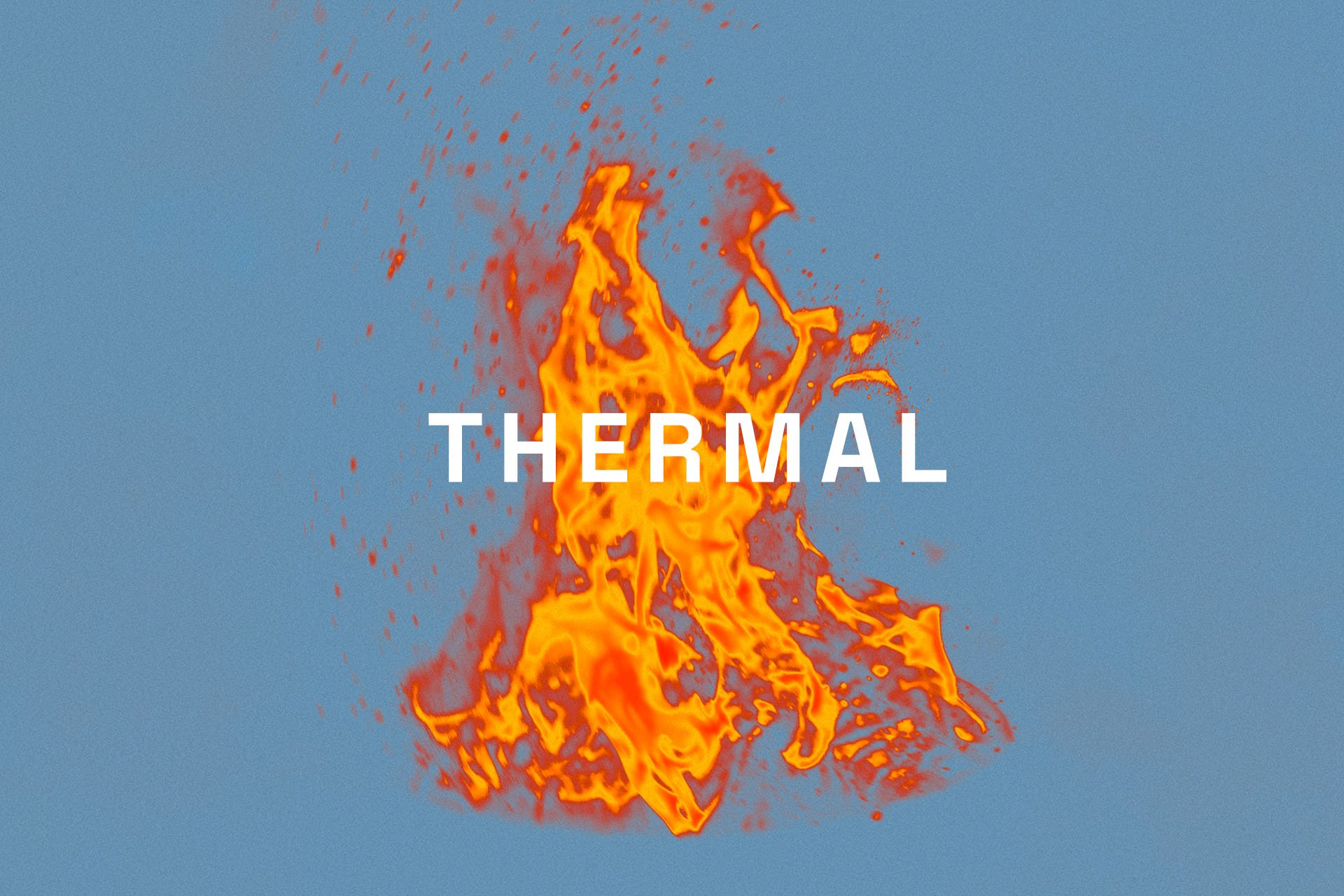 Heat map design trend example — thermal camera style portrait in blue, crimson, and glowing yellow