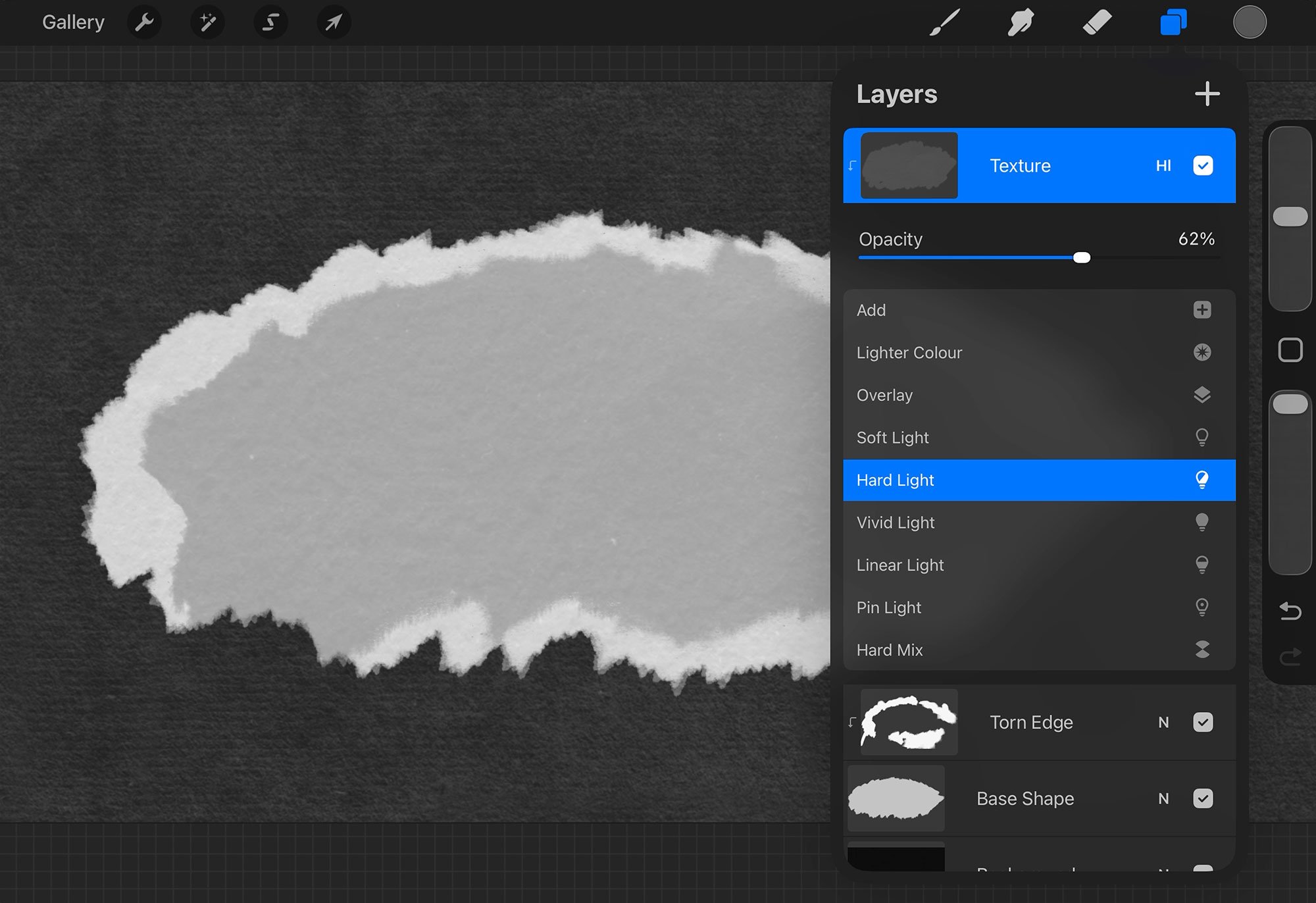 Paper texture layer set to Hard Light in Procreate