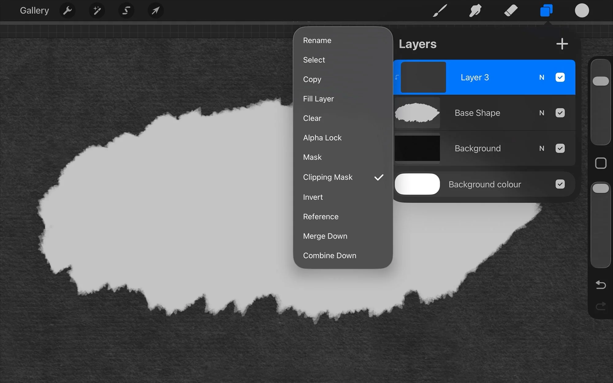 Clipping mask layer used to add a ripped paper edge in Procreate