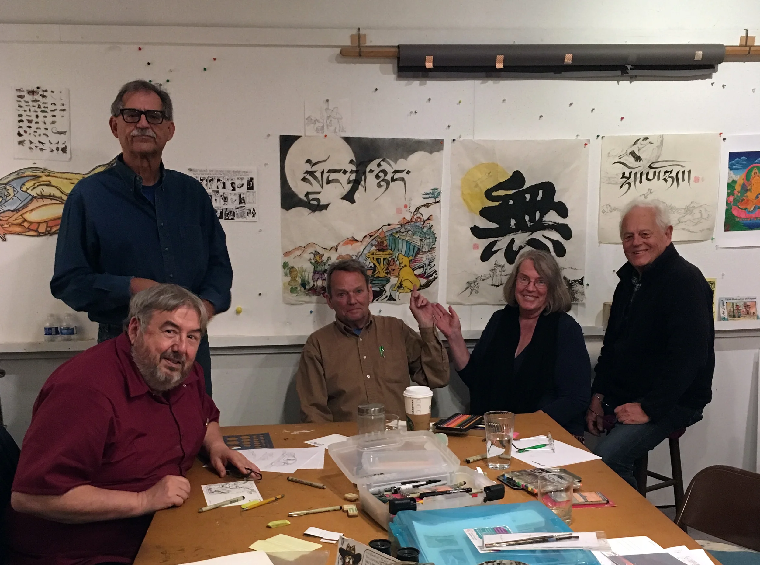 Some Art Squad members. Shown here, Paul Rodgers, John Gaccione, David Moore, Gail Morrison, Robin Lafever. At home with the Art Squad