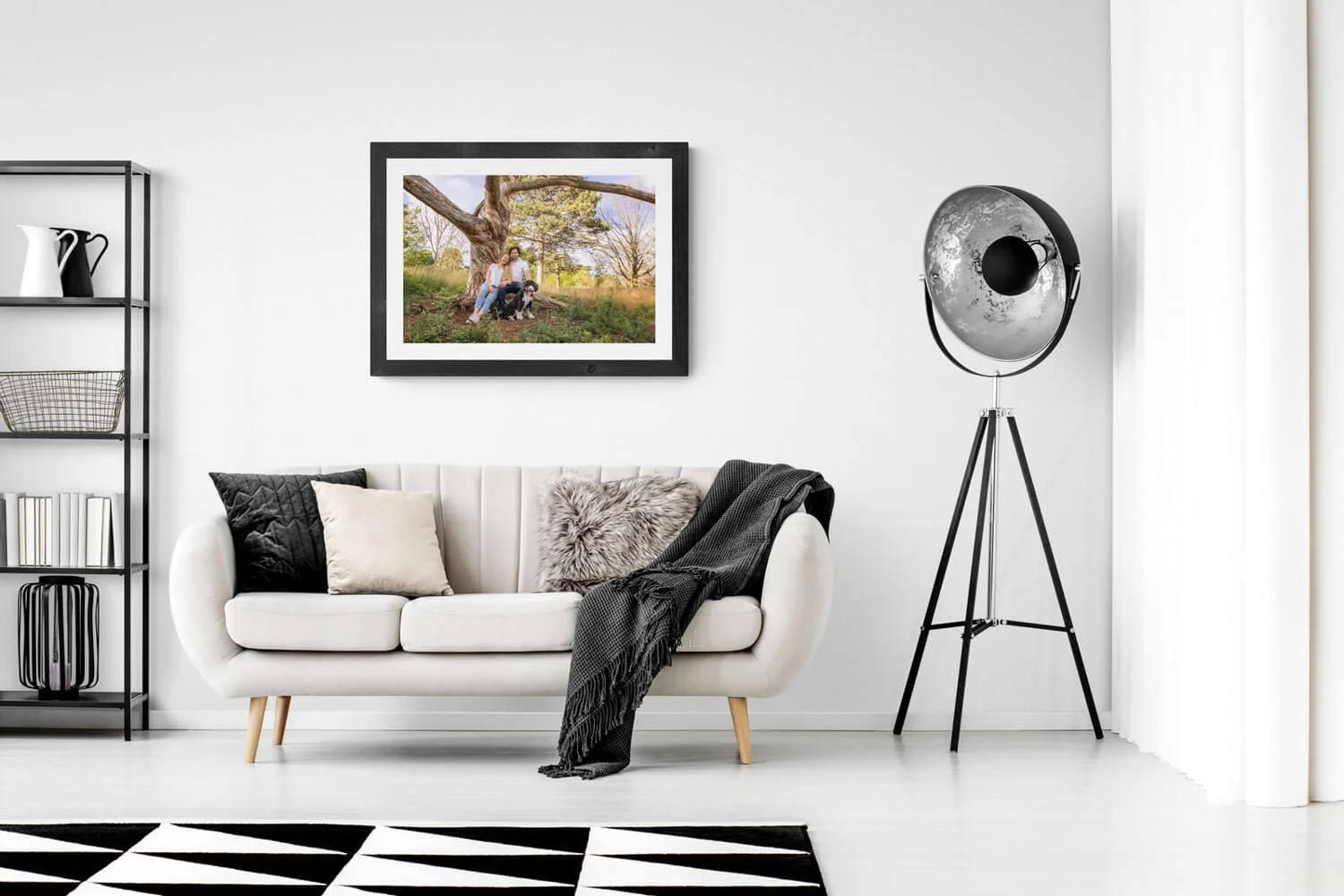 Hang a large family photo over a couch