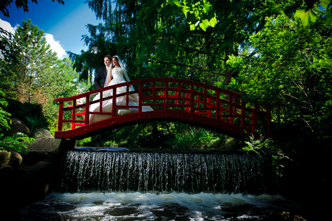 The famous red bridge at Cranbrook Gardens! Wilson Sr. jumps in the water to take this stunning image on a beautiful July day. Everything was perfect from the couple to the scenery. Definitely, one of our favorites!