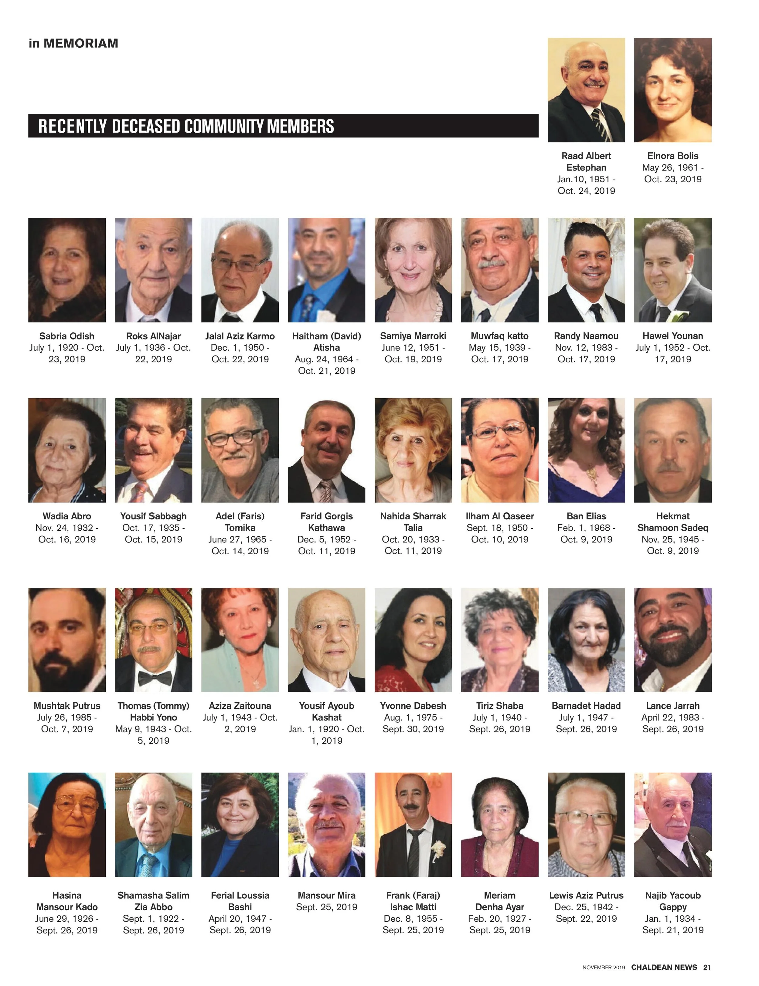 In Memoriam November 2019 Chaldean News