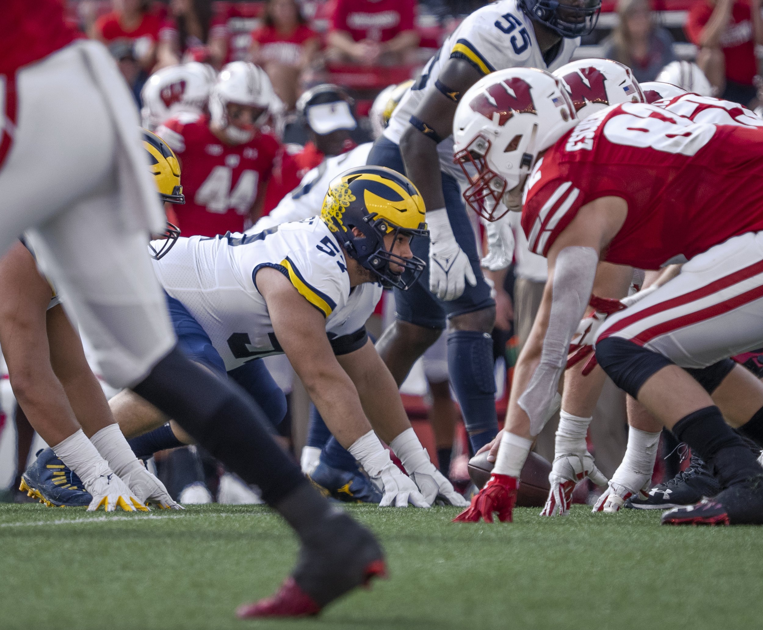  Joey George gets ready to go to work against Wisconsin during U-M’s 38-17 win October 2. 