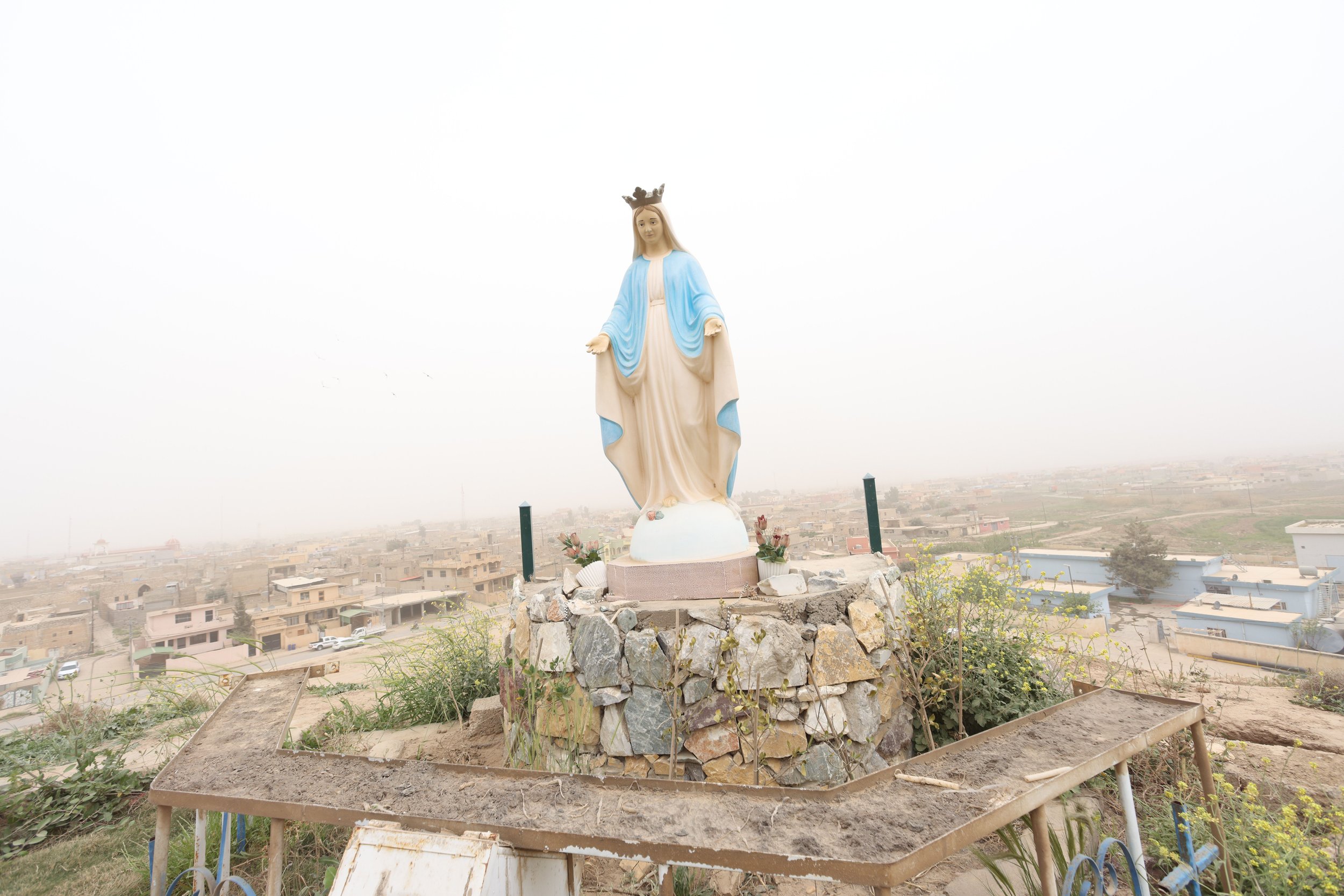  The statue of the Virgin Mary stands on the hill the village is named for; Tesqopa means “hill of the cross” or “rising hill.”  